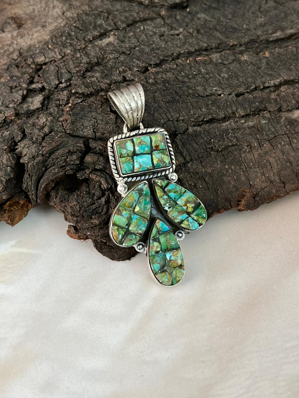 Handmade Sterling Silver Sonoran Cobble Collection: Sonoran Mountain Turquoise Pendant "Signed Nizhoni"