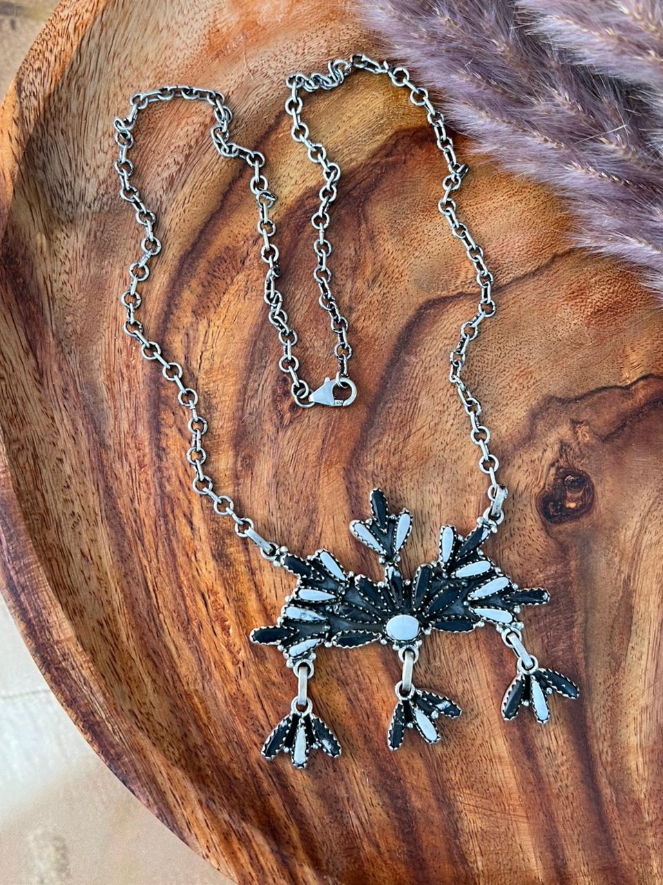 Handmade Sterling Silver White Buffalo Necklace "Signed Nizhoni"