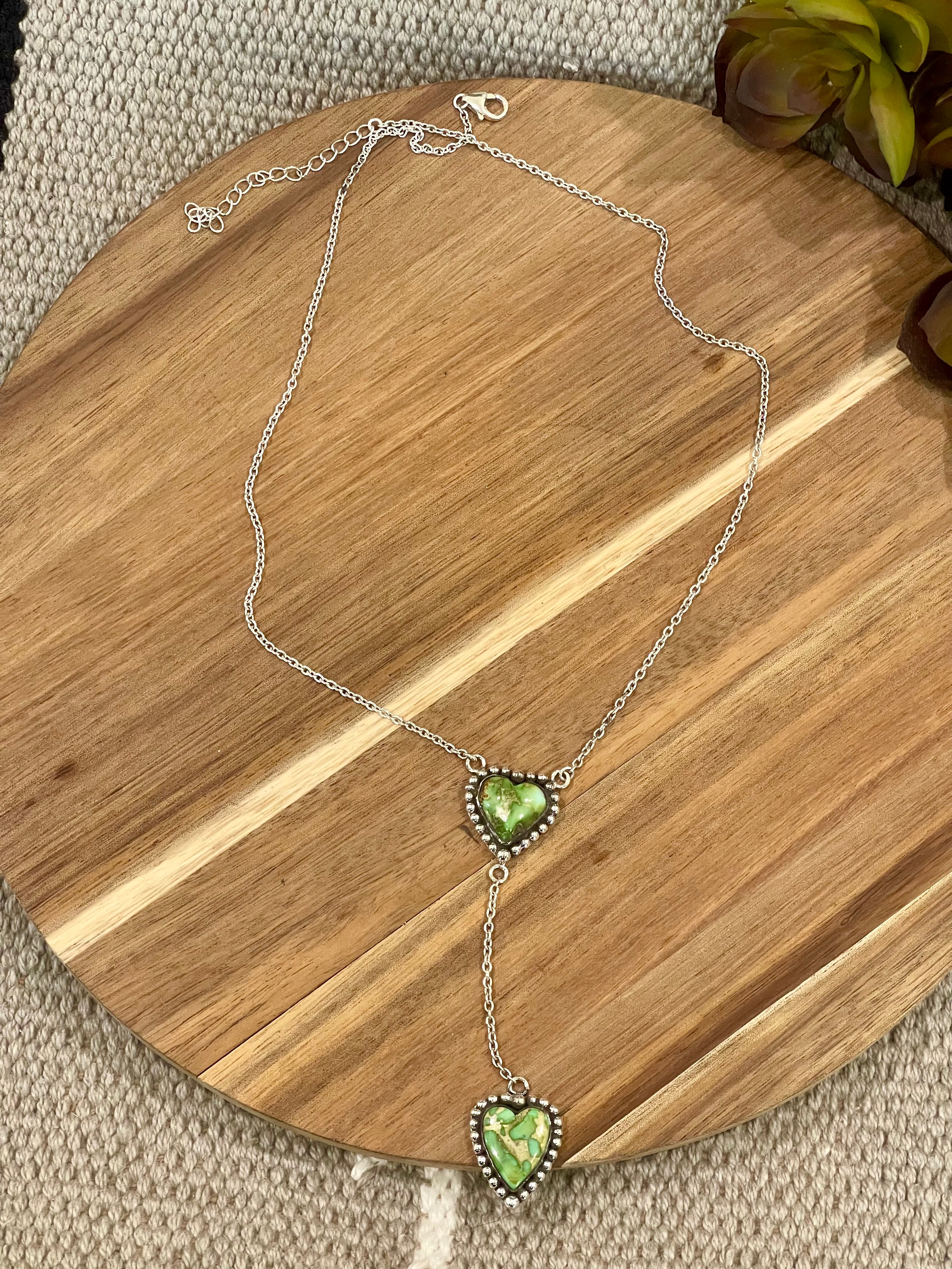 Handmade Sterling Silver & Sonoran Mountain Turquoise 2 Stone Drop Necklace