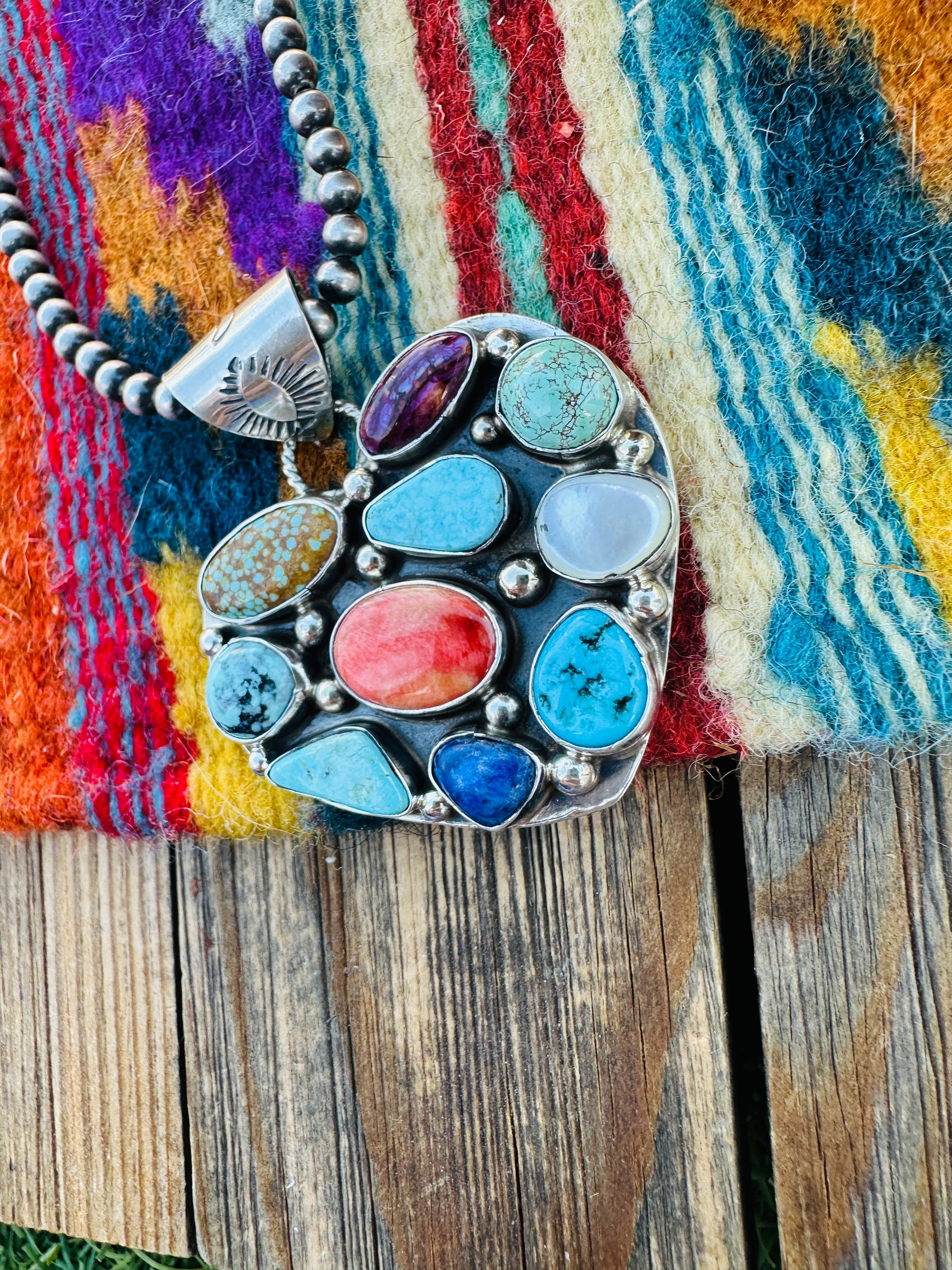 Handcrafted Multi Stone & Sterling Silver Heart Pendant by Jacqueline Silver