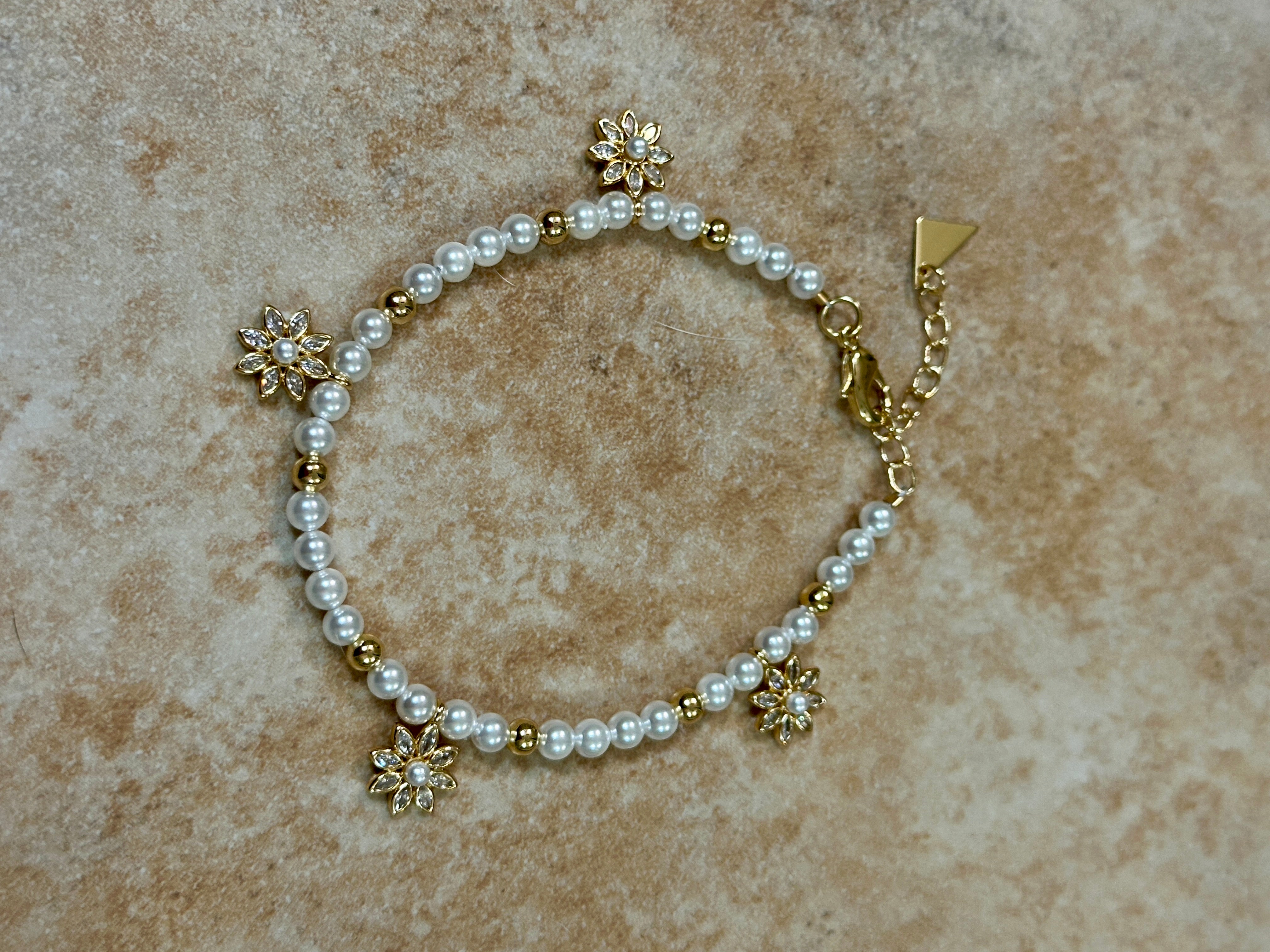 Esti Pearl & CZ Blossom Beaded Bracelet 14k Gold