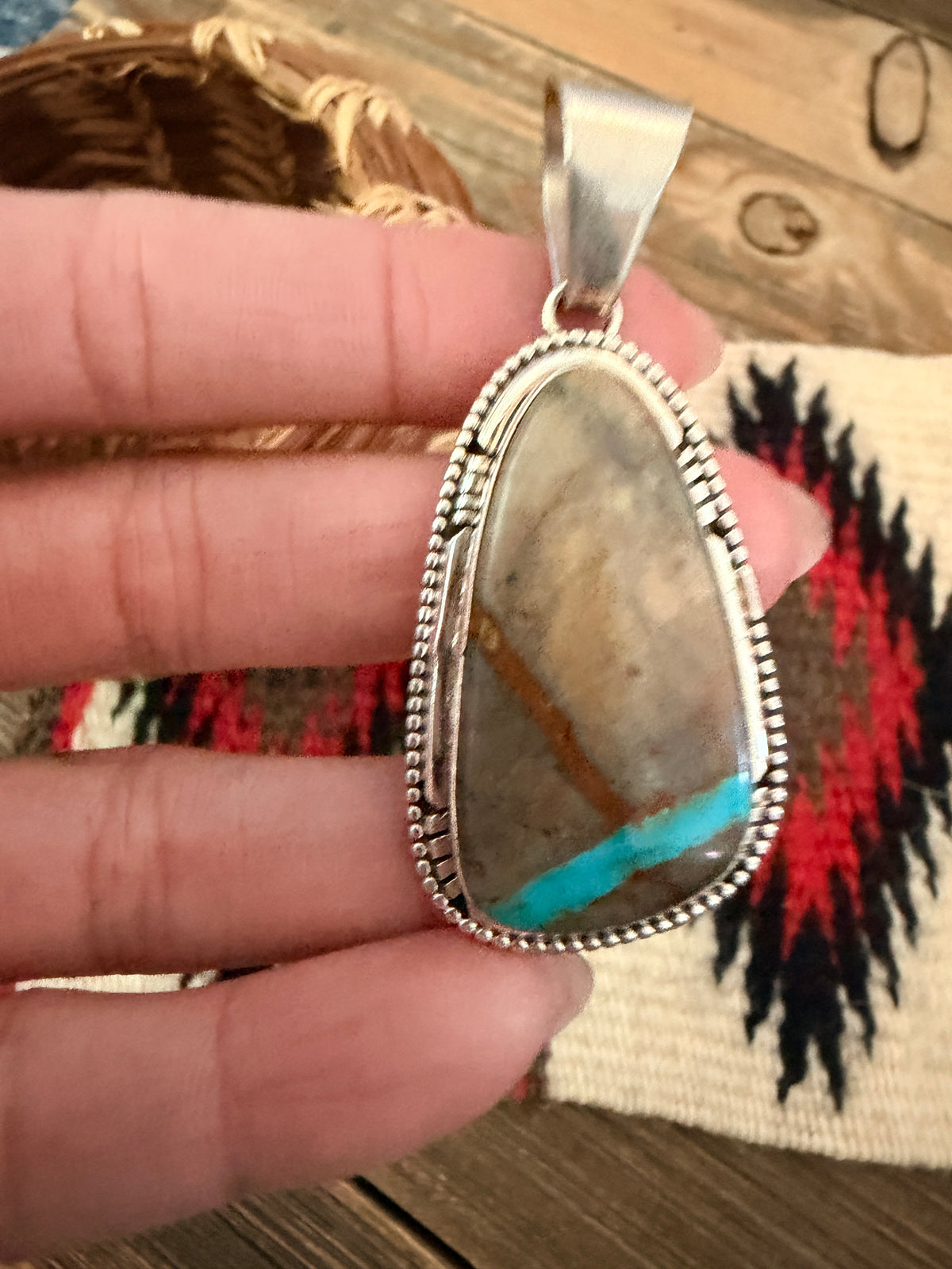 Handcrafted Sterling Silver & Royston Ribbon Turquoise Pendant