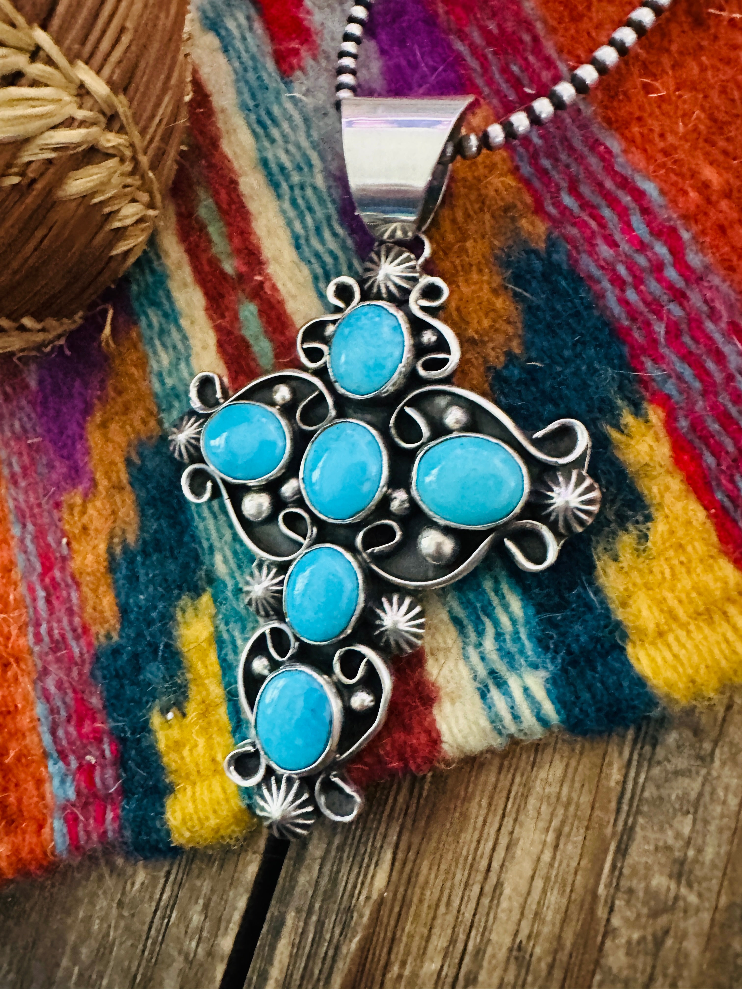 Handcrafted Turquoise & Sterling Silver Cross Pendant by Chimney Butte