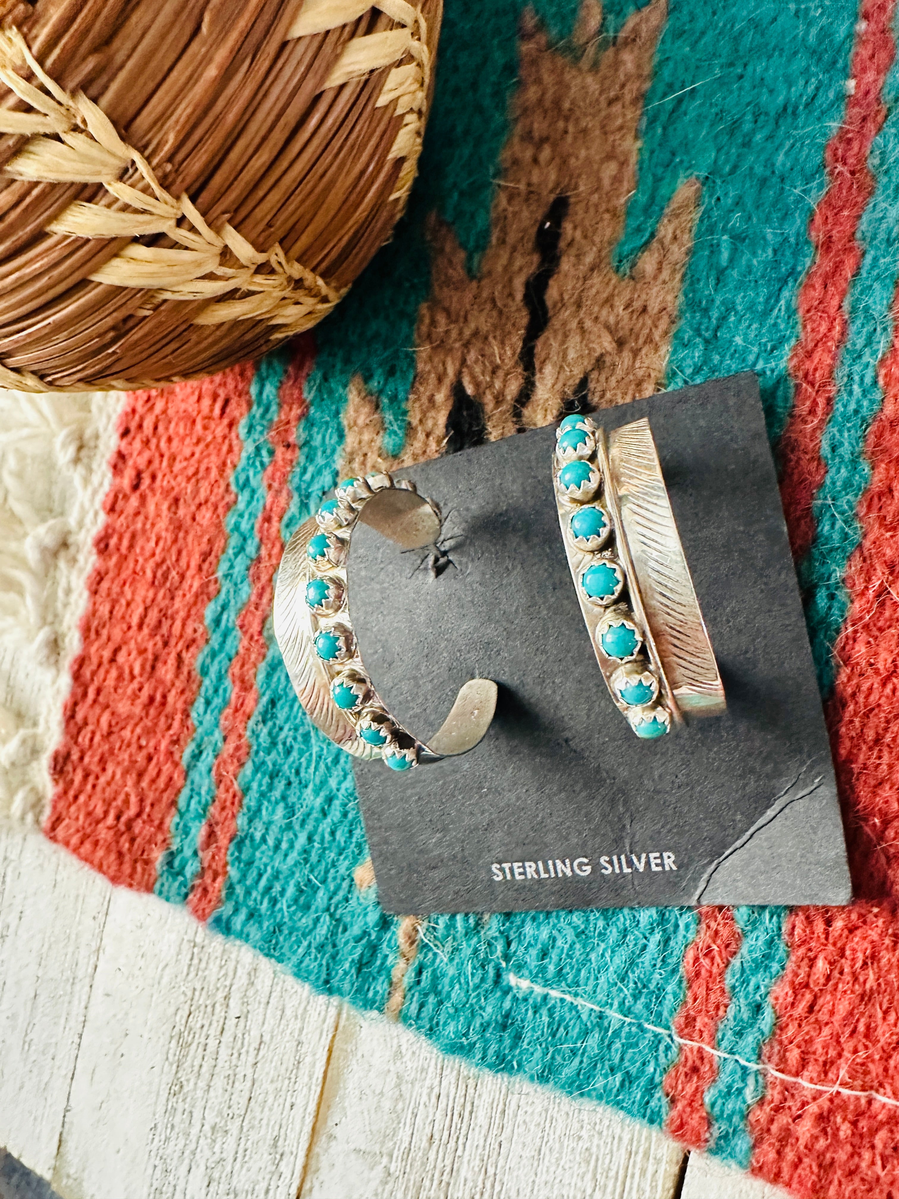 Handcrafted Turquoise & Sterling Silver Hoop Earrings