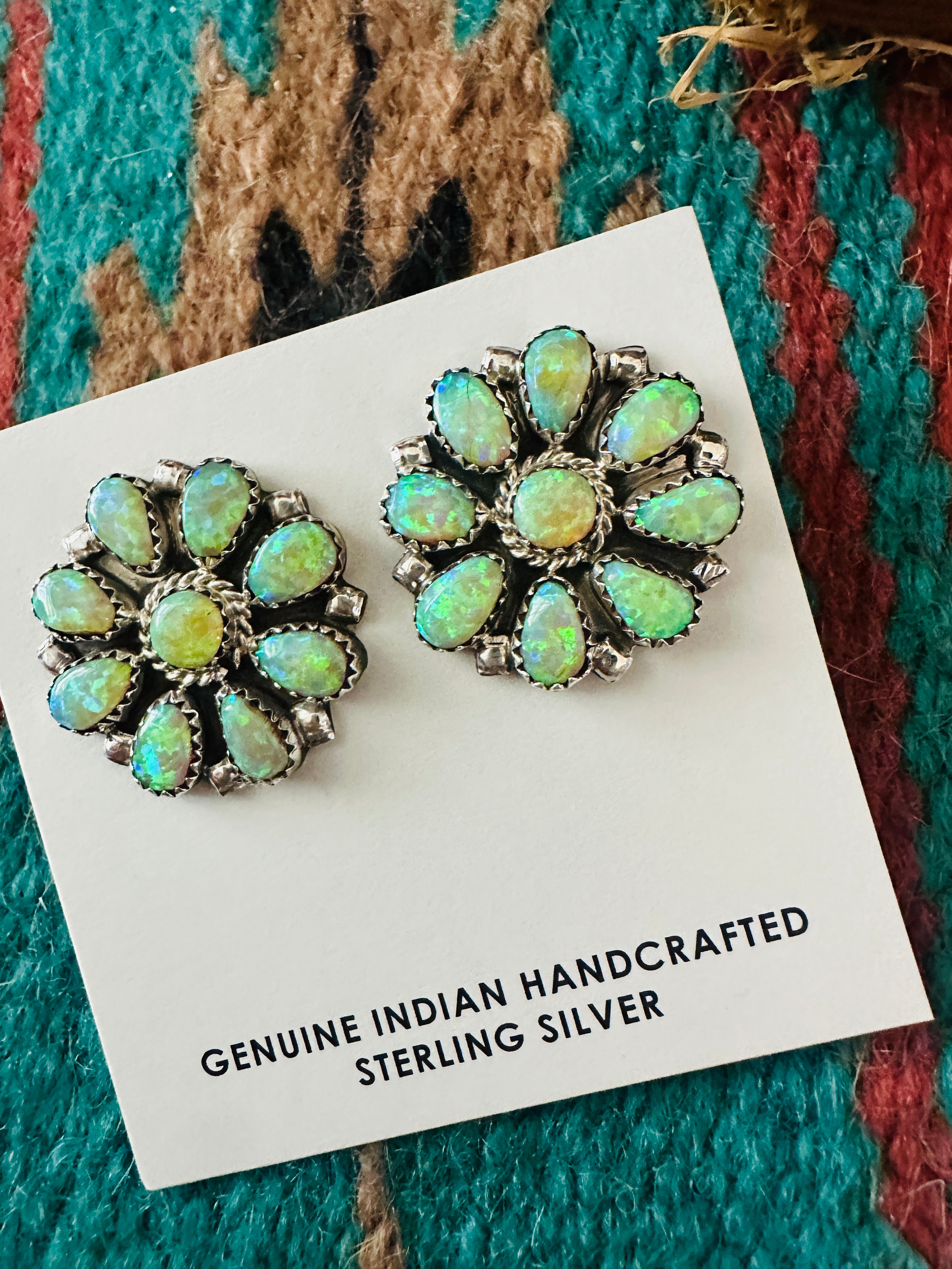 Handcrafted Opal & Sterling Silver Cluster Post Earrings