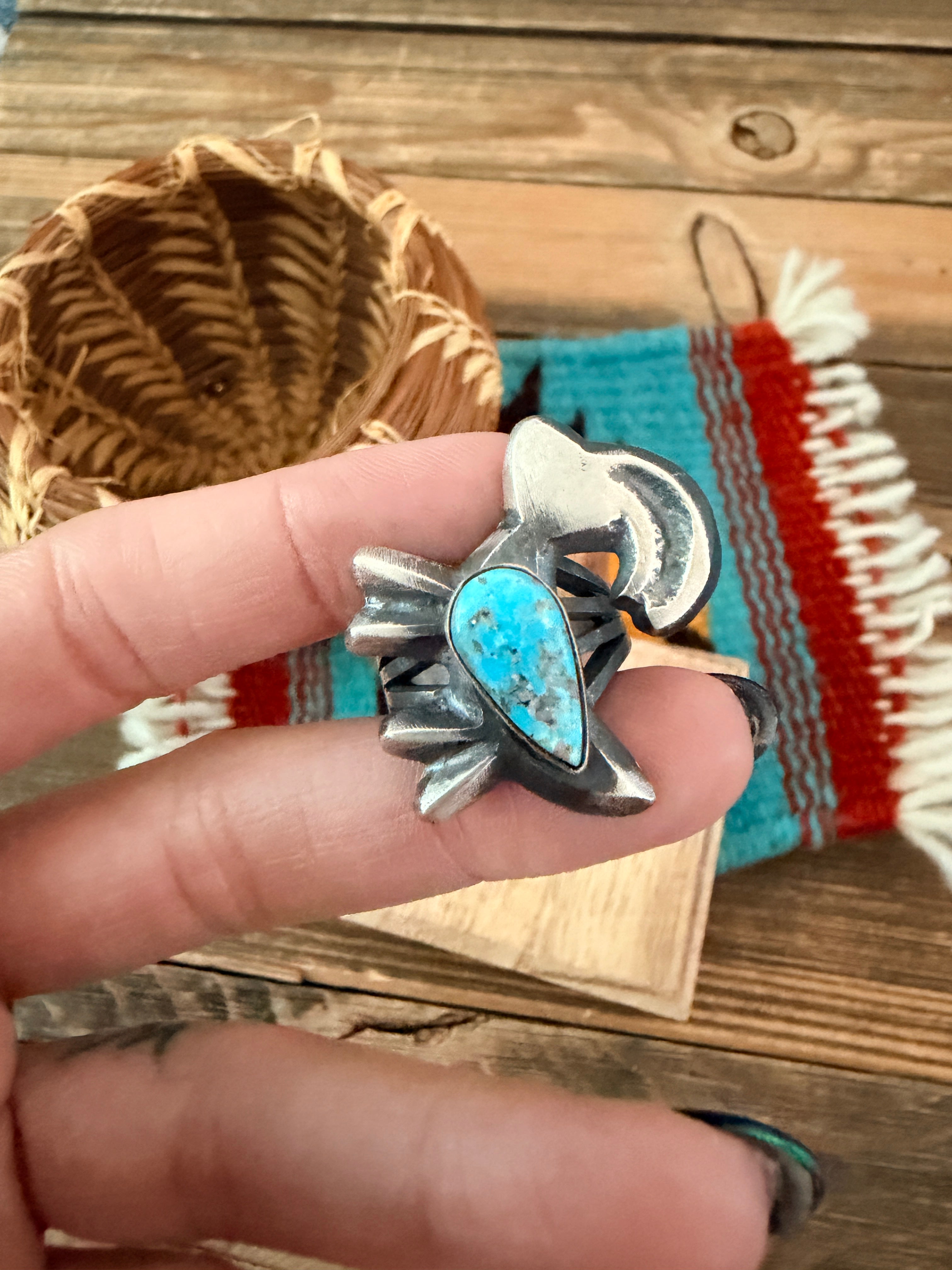 Handcrafted Turquoise and Sterling Silver Goat Ring size 6.25 by Chimney Butte