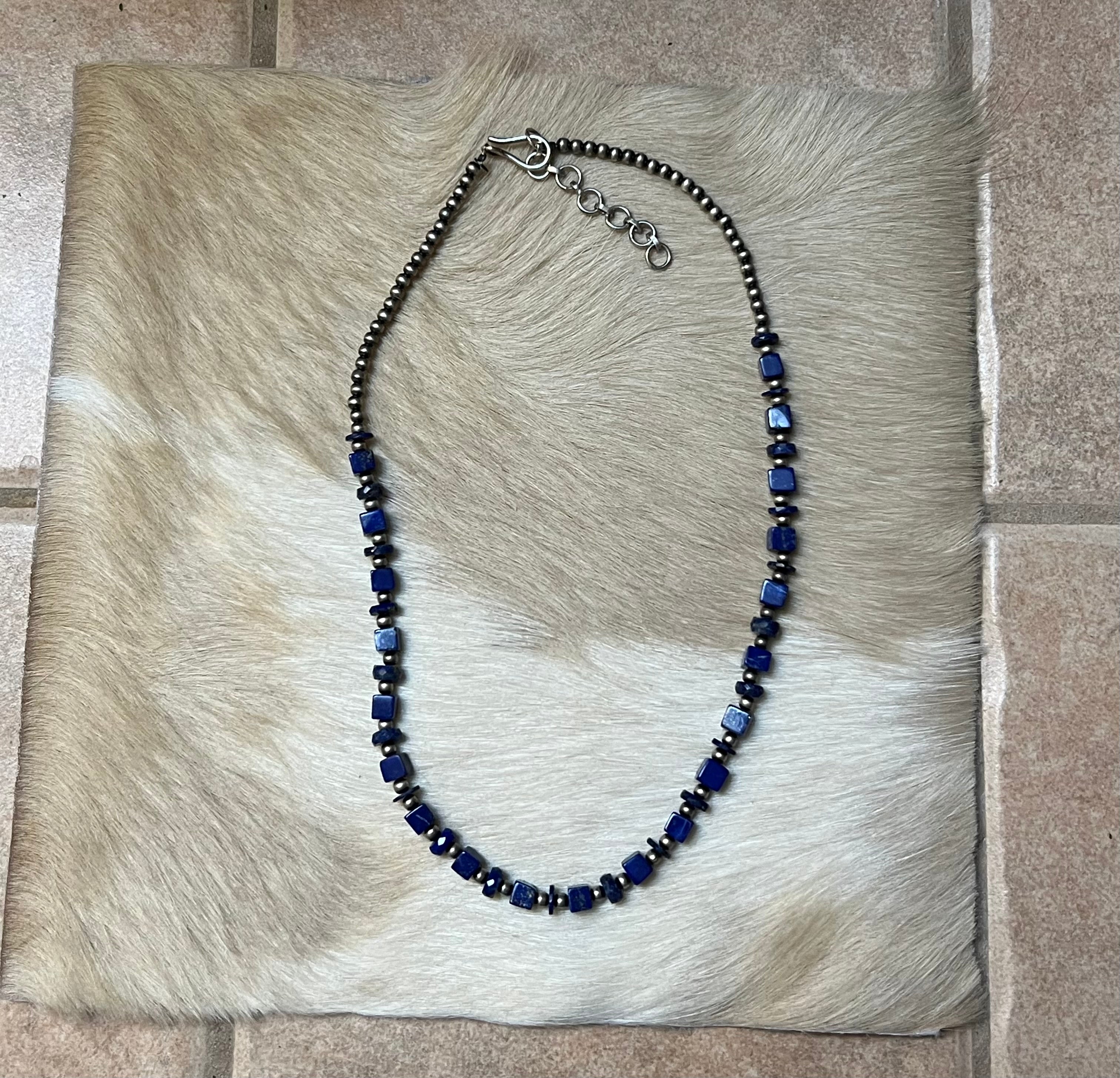 Handmade Lapis & Sterling Silver Beaded Necklace