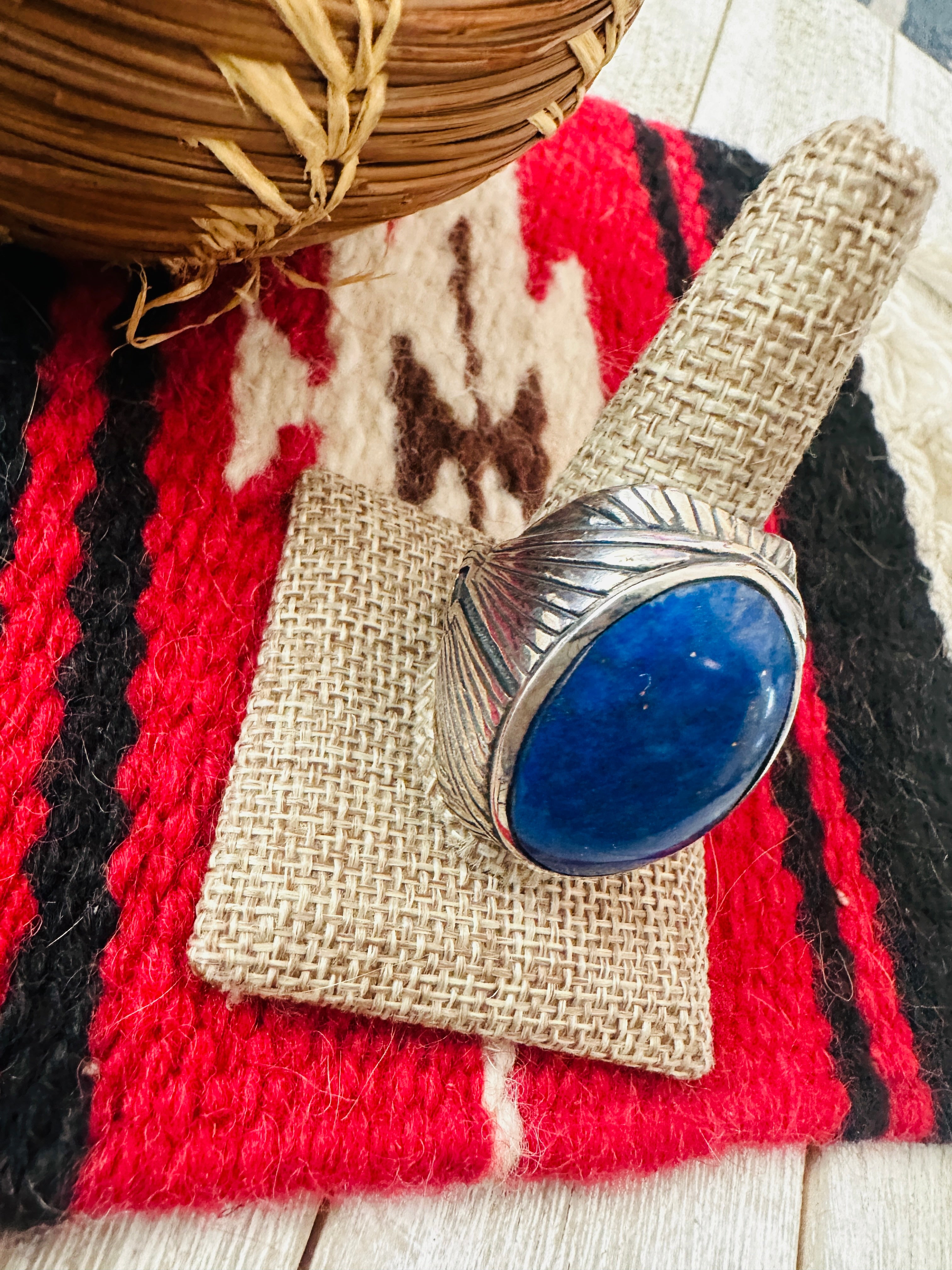 Old Pawn Handcrafted Sterling Silver & Lapis Men’s Ring Size 12