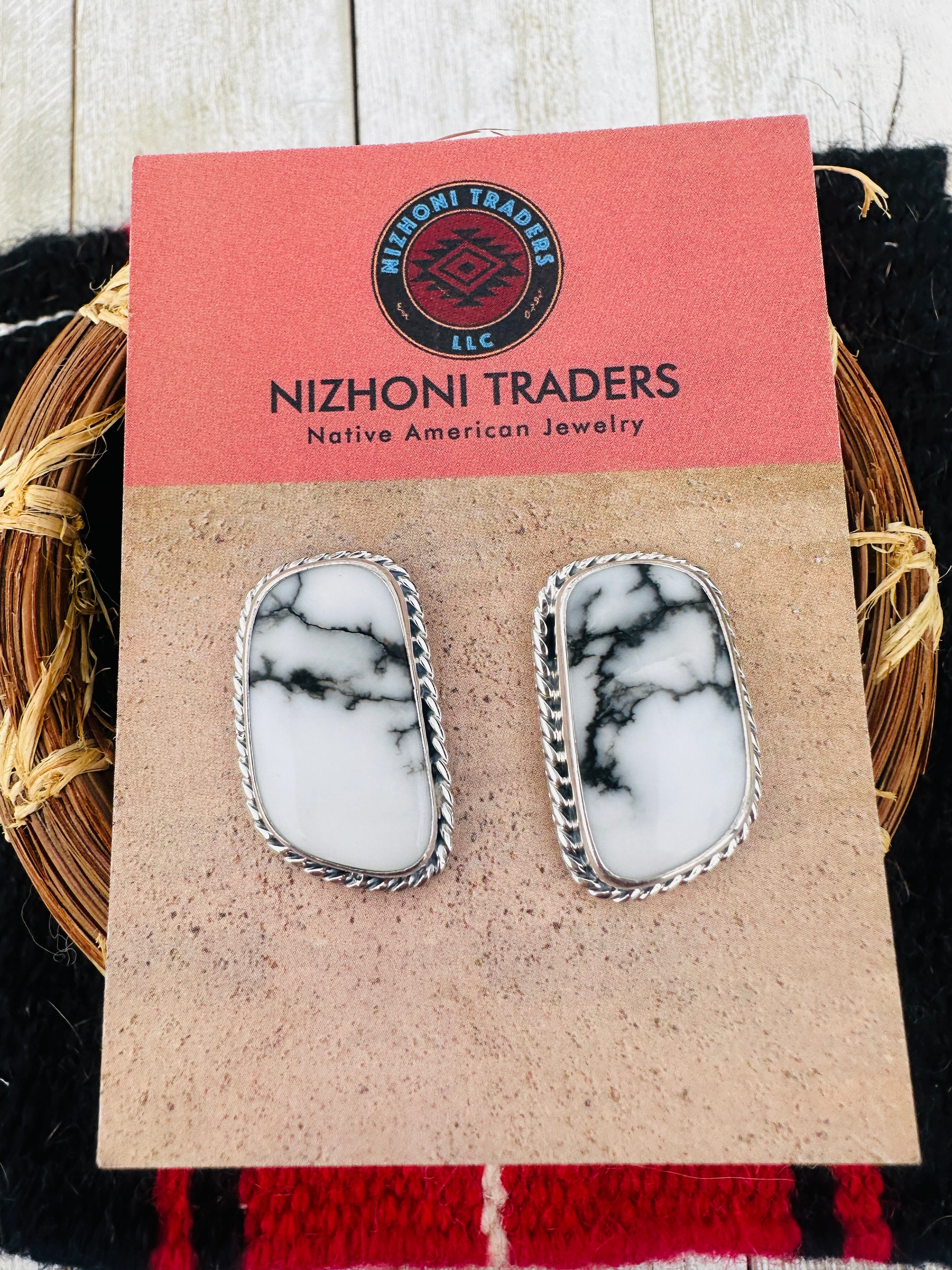 Handcrafted White Buffalo & Sterling Silver Post Earrings