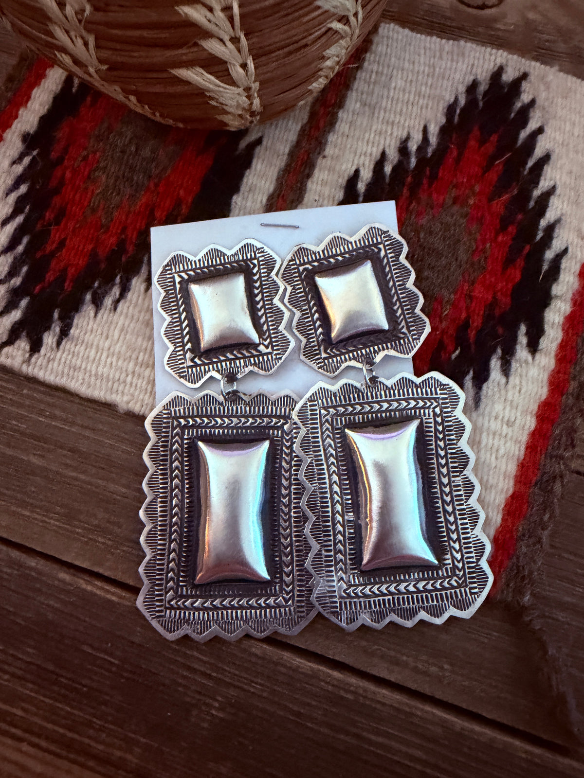 Handcrafted Sterling Silver Concho Dangle Earrings by Leander Tahe