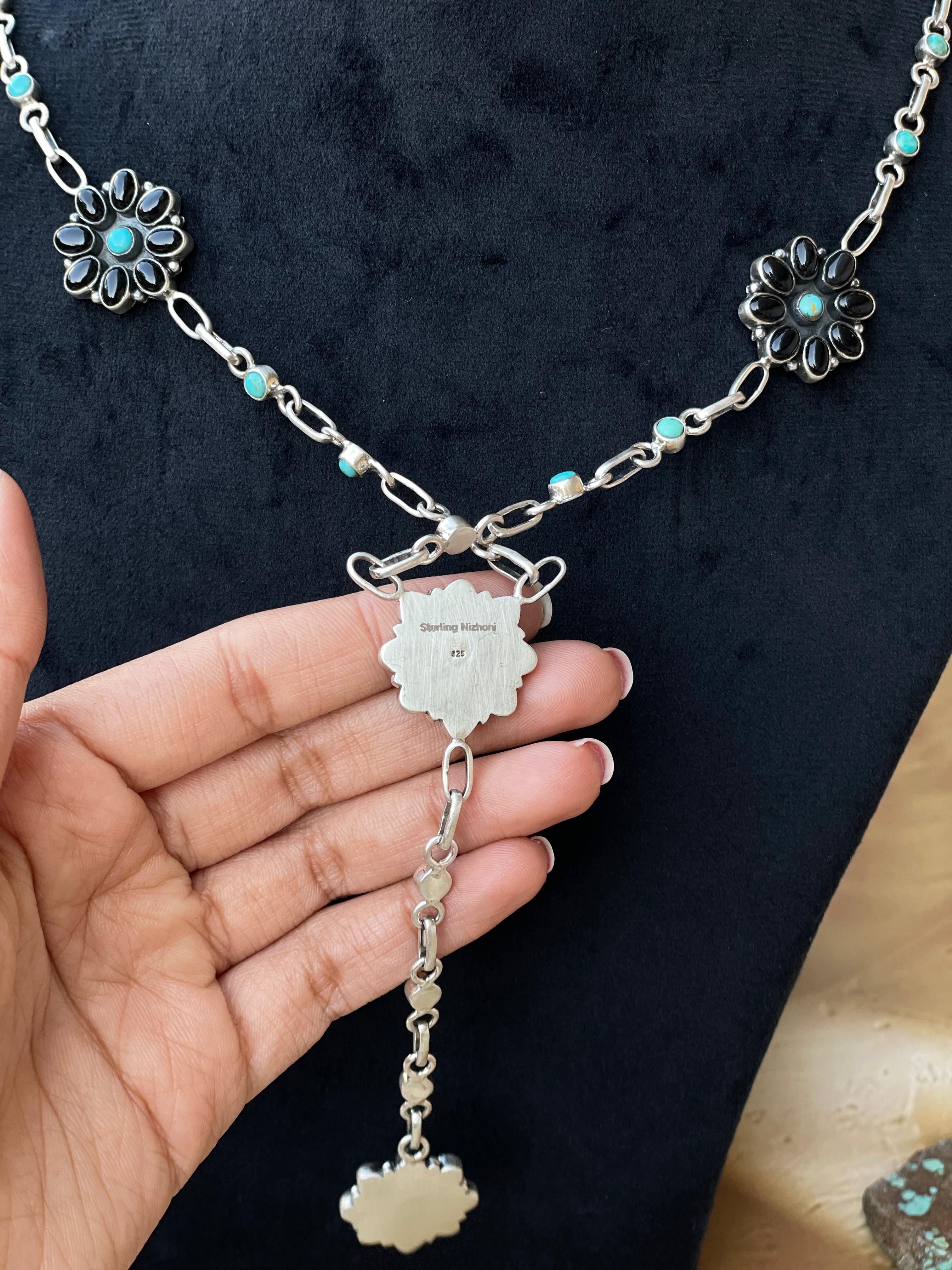 Handmade Sterling Silver Turquoise MULTI STONE Lariat Necklace