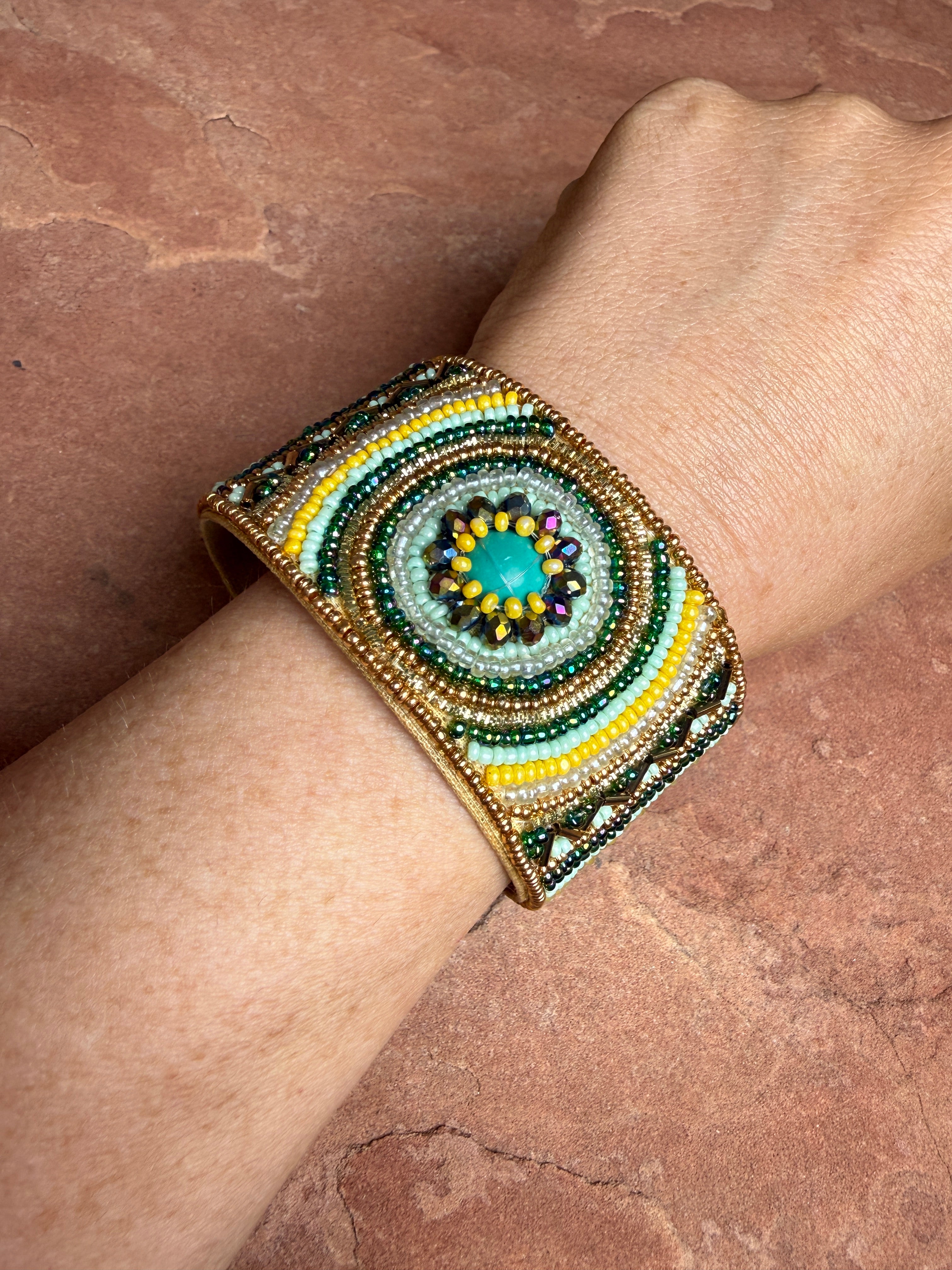“The Golden Collection” Handmade Beaded Cuff Bracelet