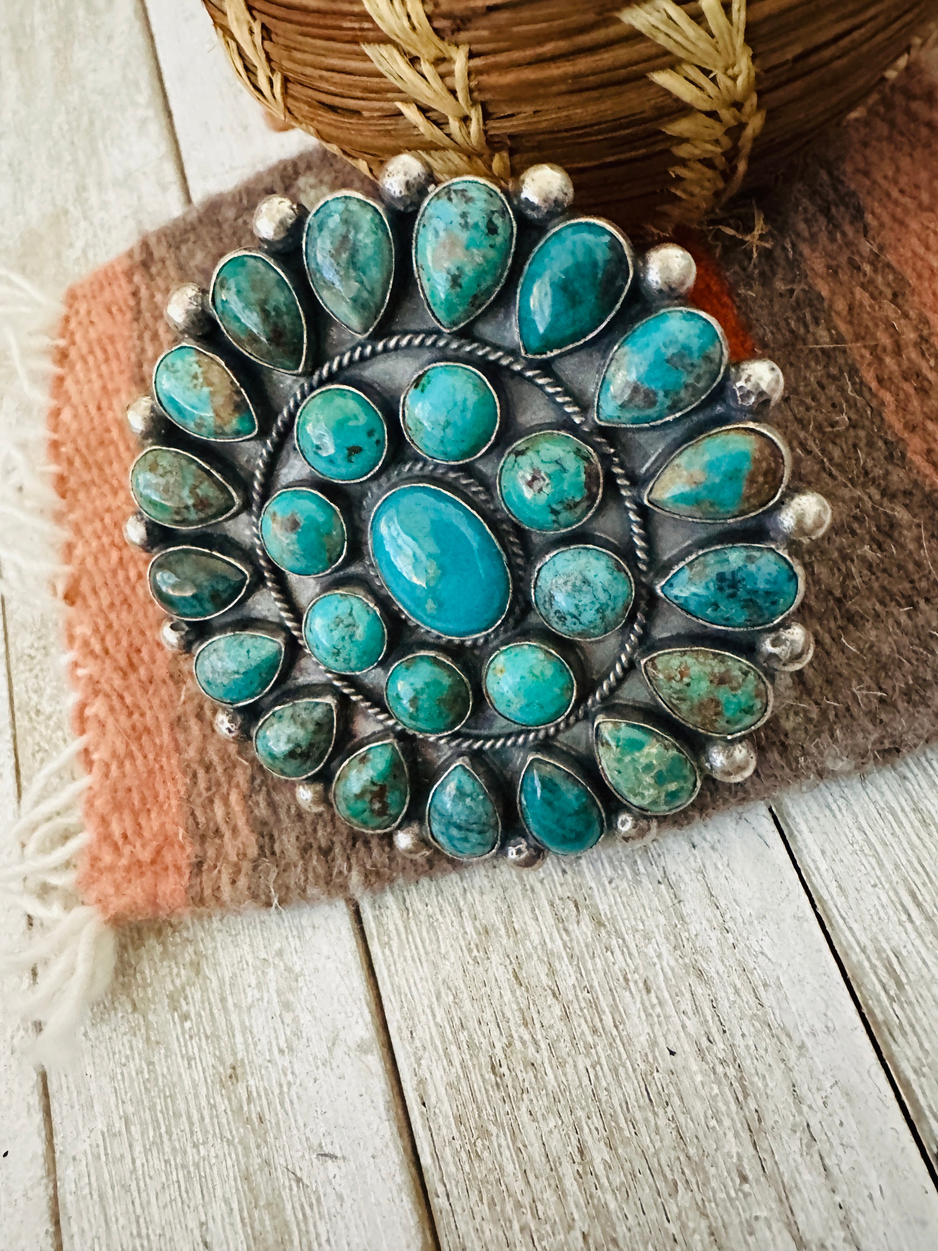 Handcrafted Turquoise & Sterling Silver Cluster Adjustable Ring