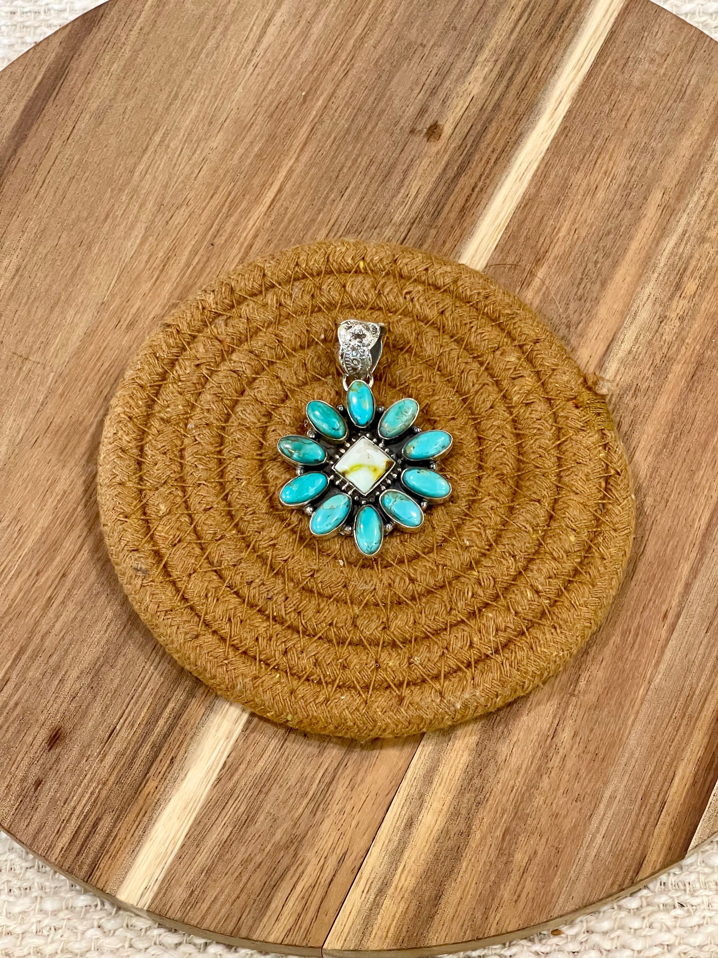 Handcrafted Sterling Silver, Turquoise & Palomino Cluster Pendant