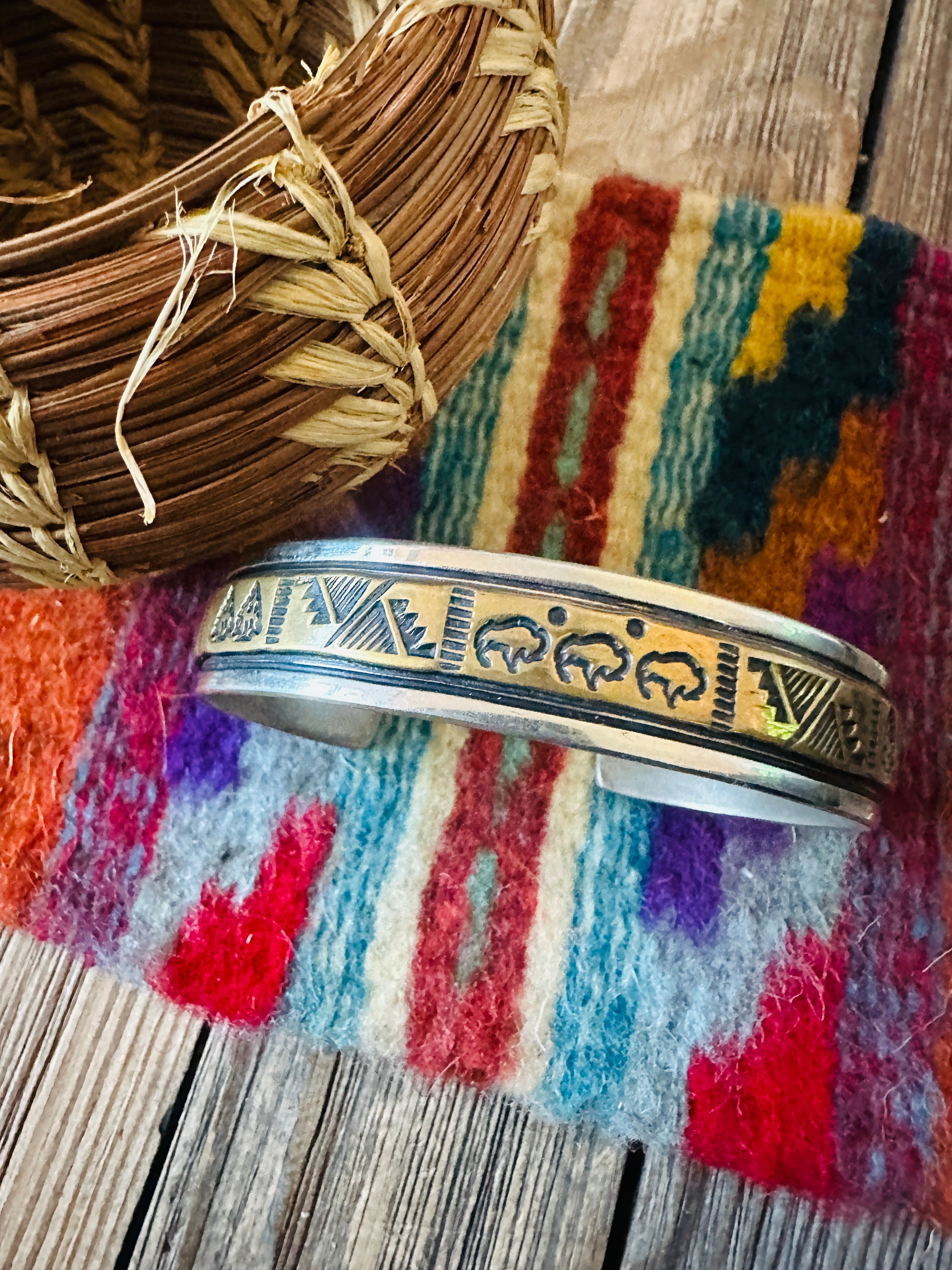 Vintage Old Pawn Handcrafted Sterling Silver & Copper Cuff Bracelet