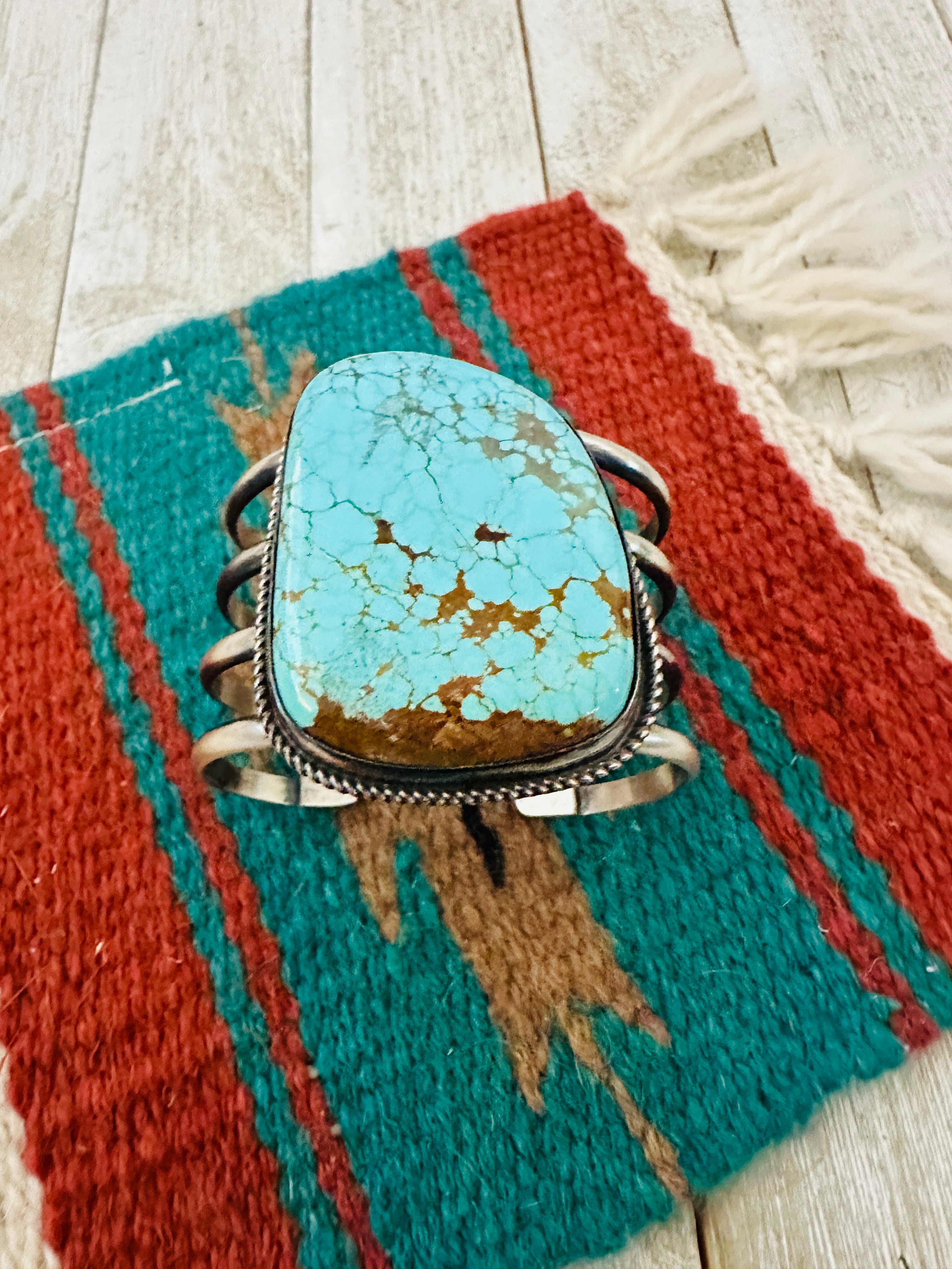 Handcrafted Sterling Silver & Number 8 Turquoise Cuff Bracelet by Chimney Butte