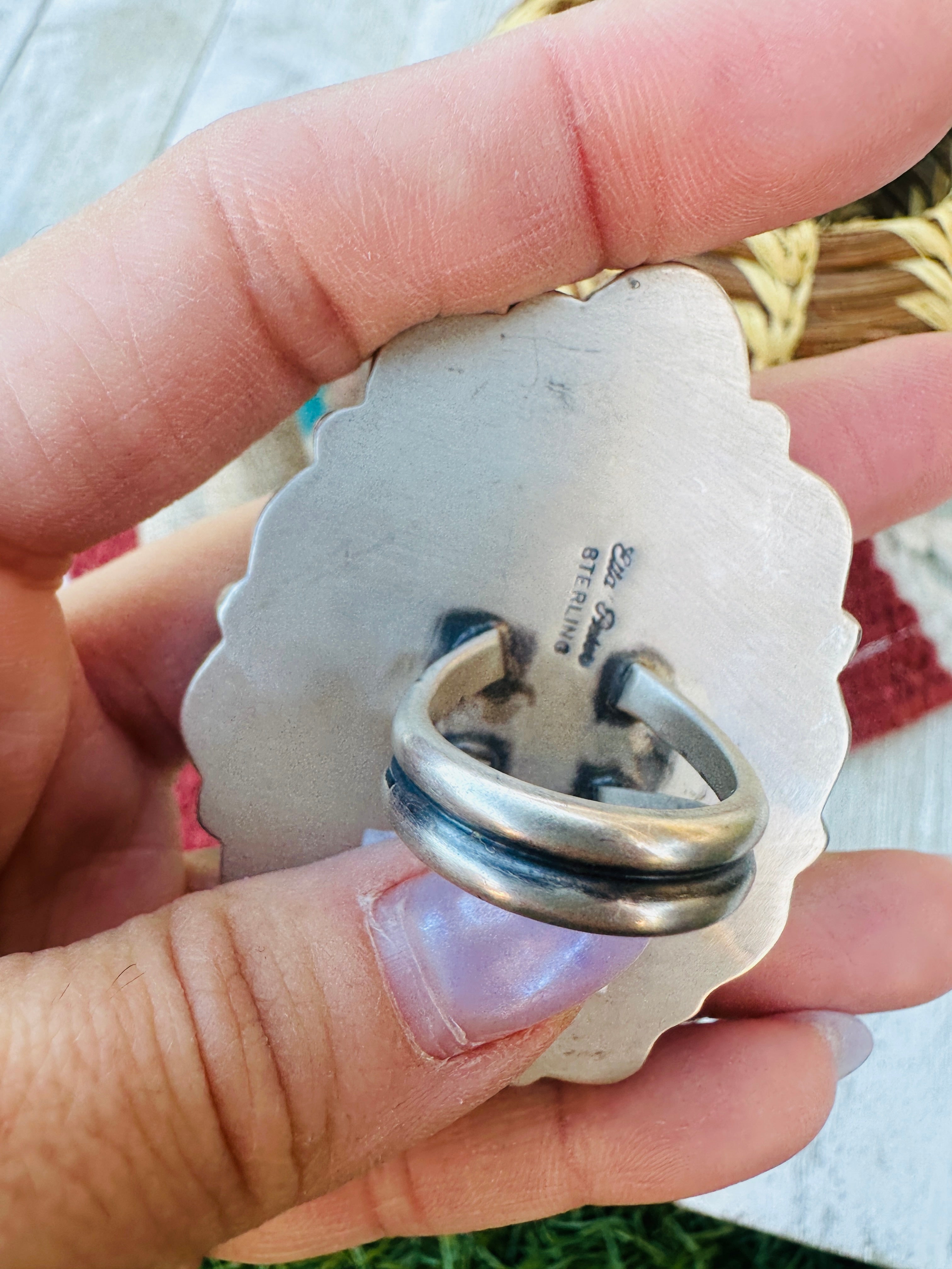 Hand Crafted Turquoise & Sterling Silver Cluster Ring Size 6.5 by Ella Peter