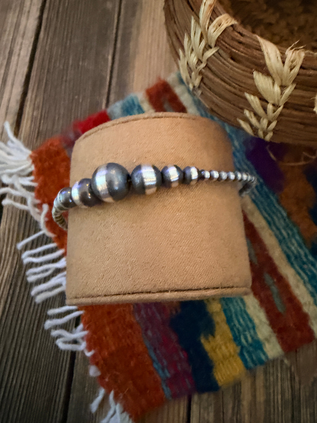 Handcrafted Sterling Silver Pearl Beaded Bracelet 8"
