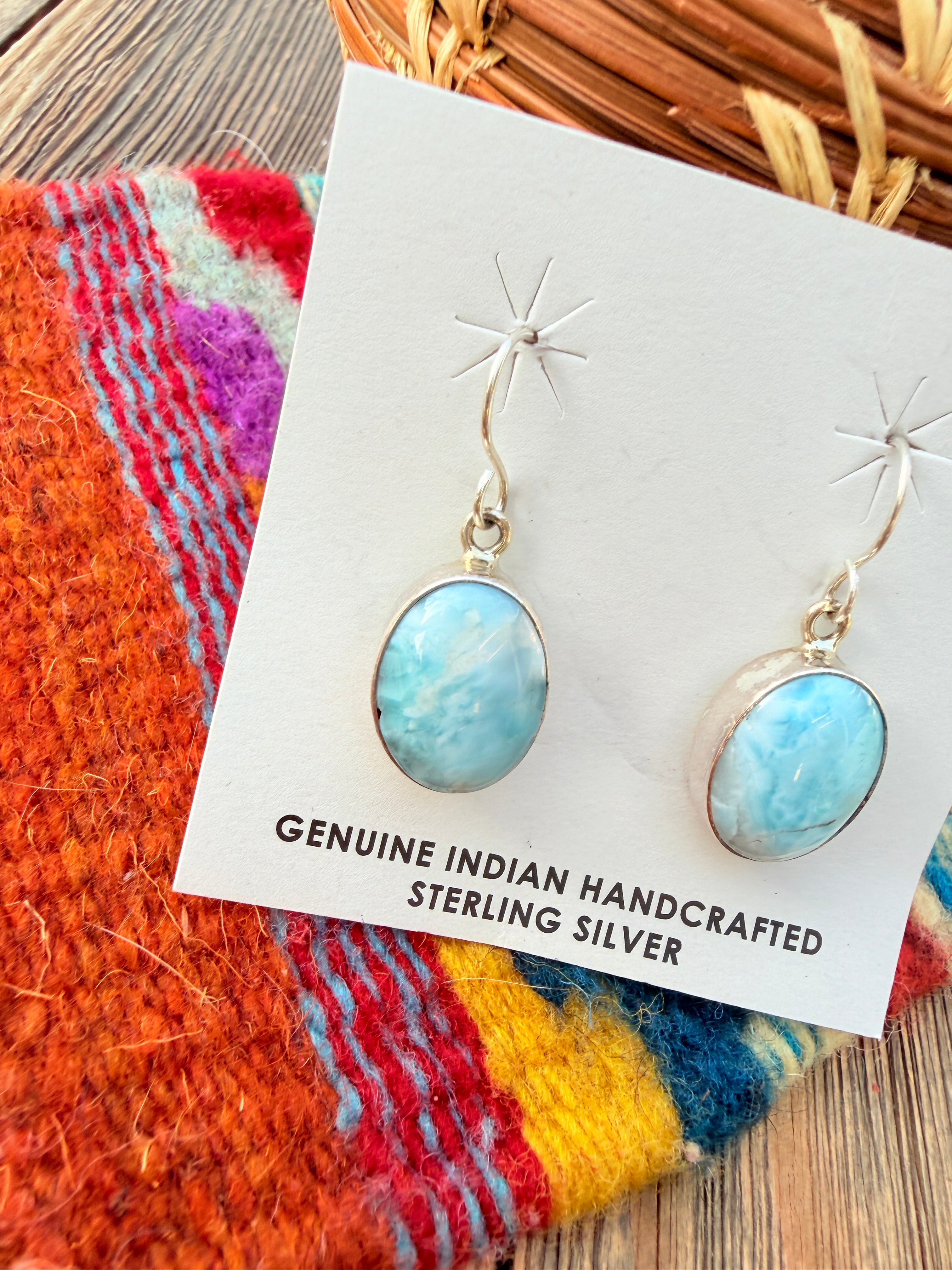 Handcrafted Larimar & Sterling Silver Dangle Earrings