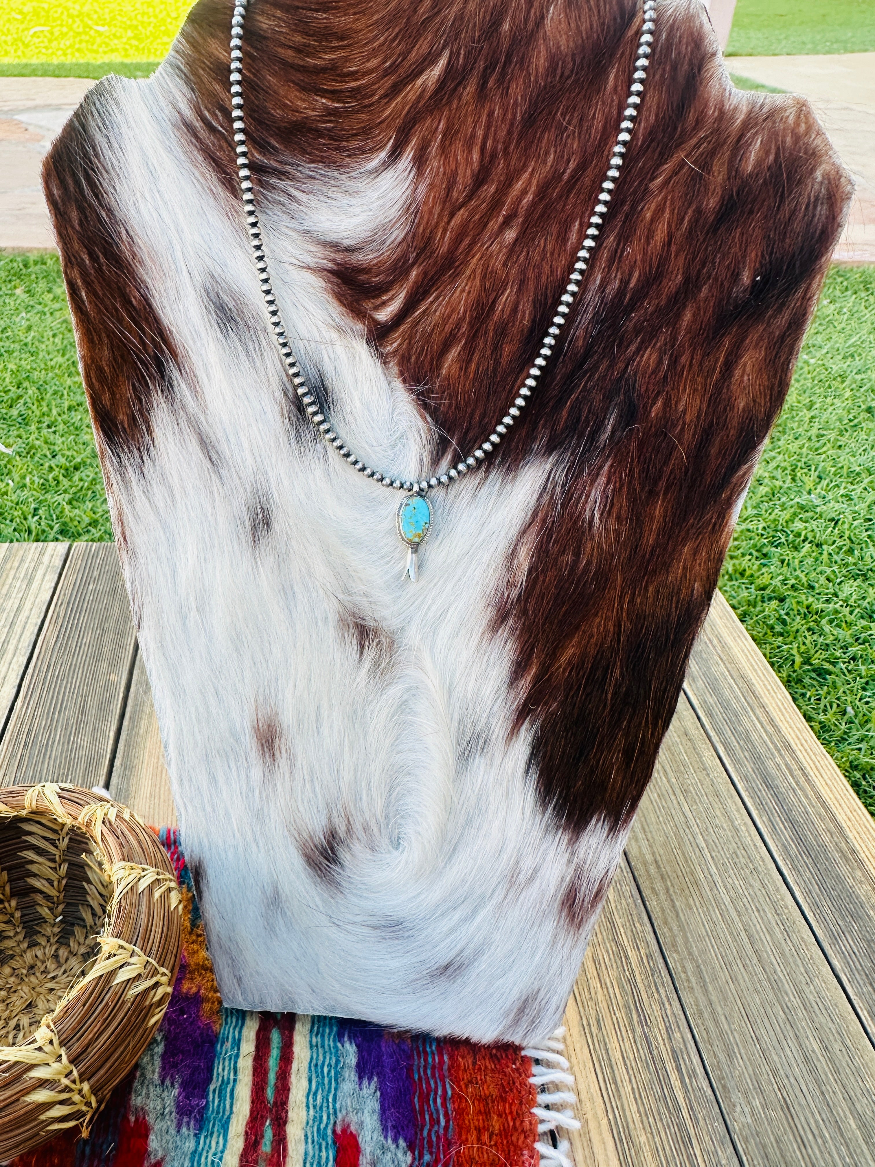 Handcrafted Turquoise & Sterling Silver Beaded Blossom Necklace