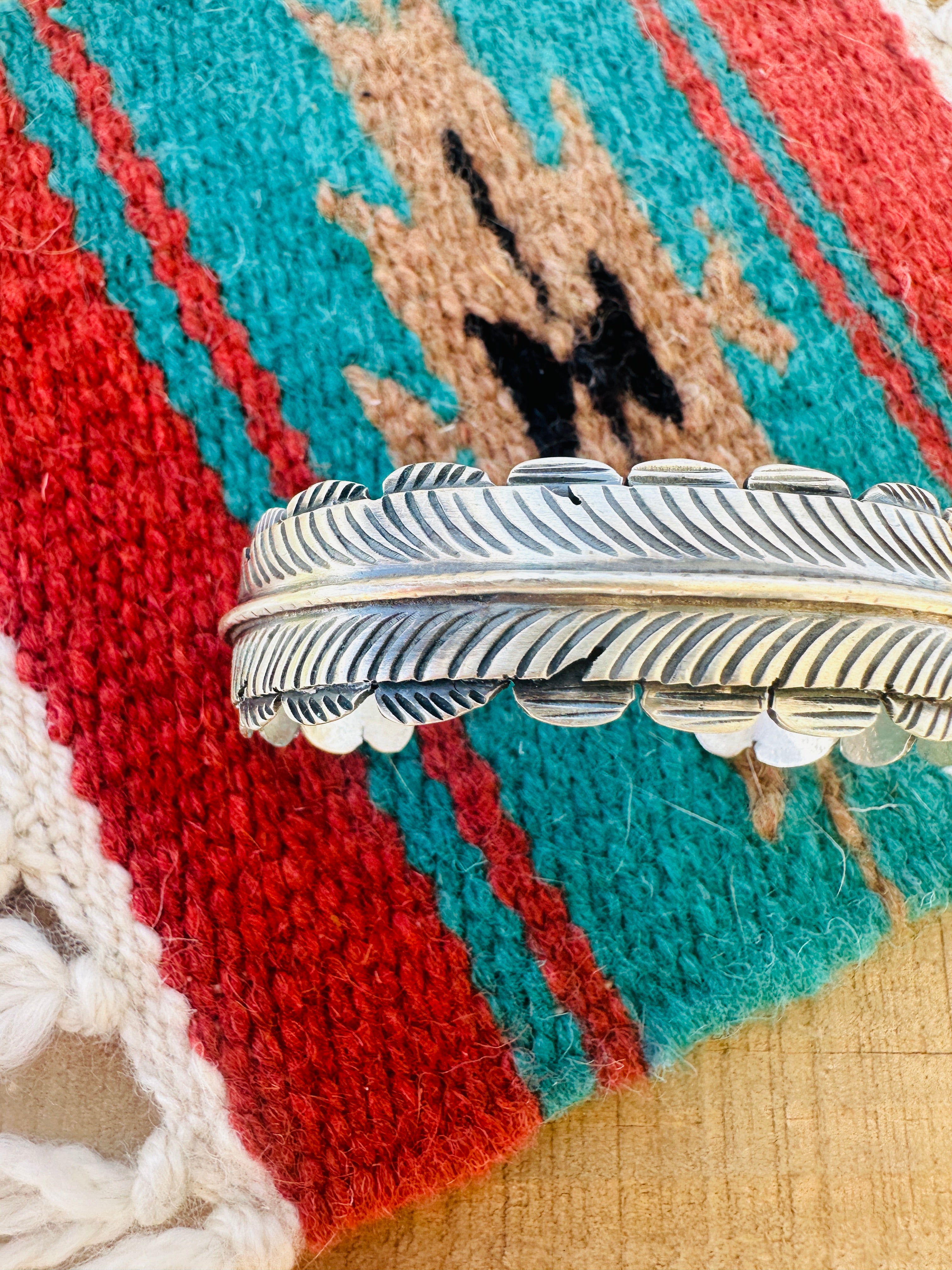 Handcrafted Hand Stamped Sterling Silver Feather Cuff Bracelet