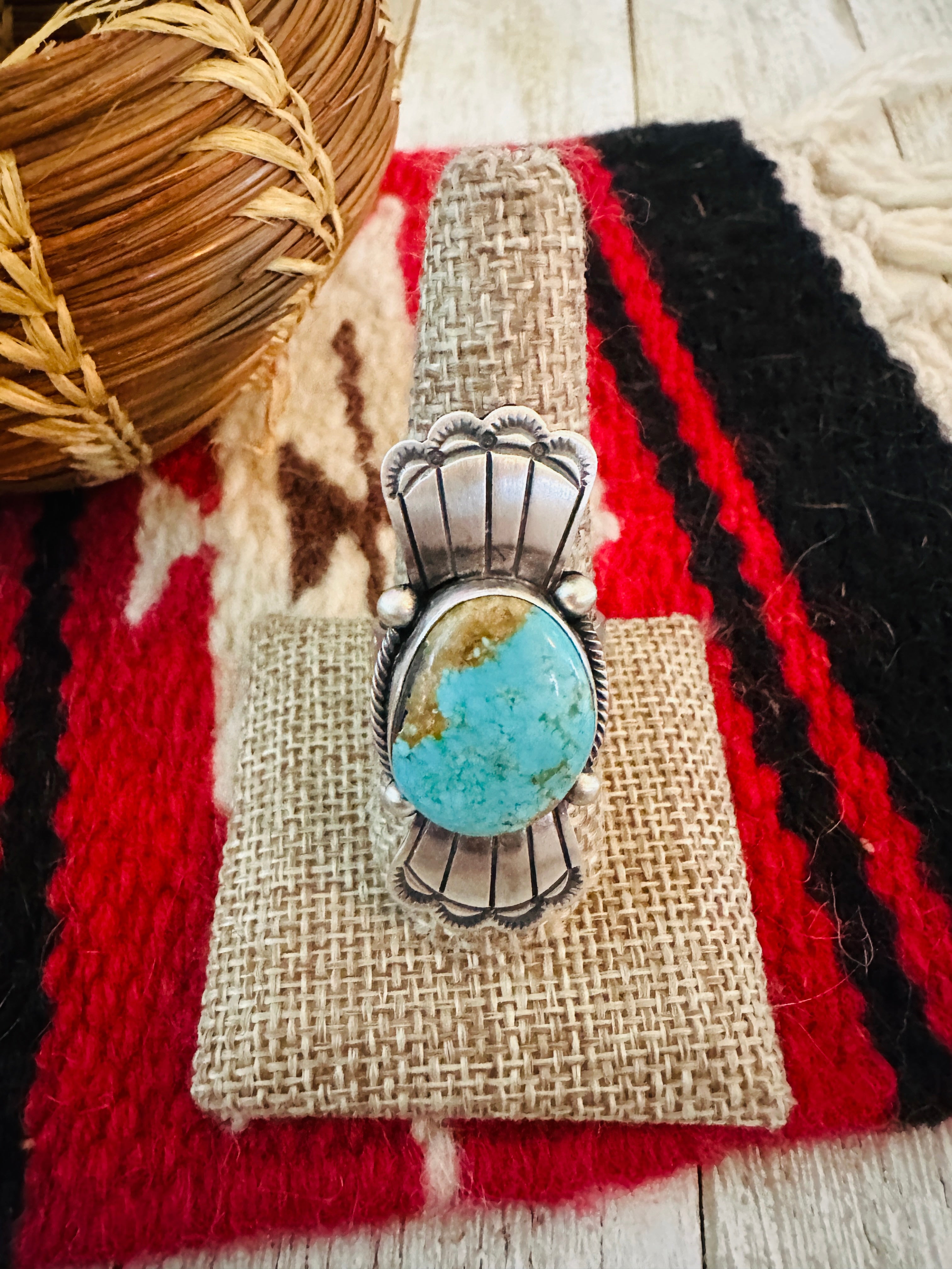 Handcrafted Turquoise & Sterling Silver Ring Size 9.5 by Daniel Benally