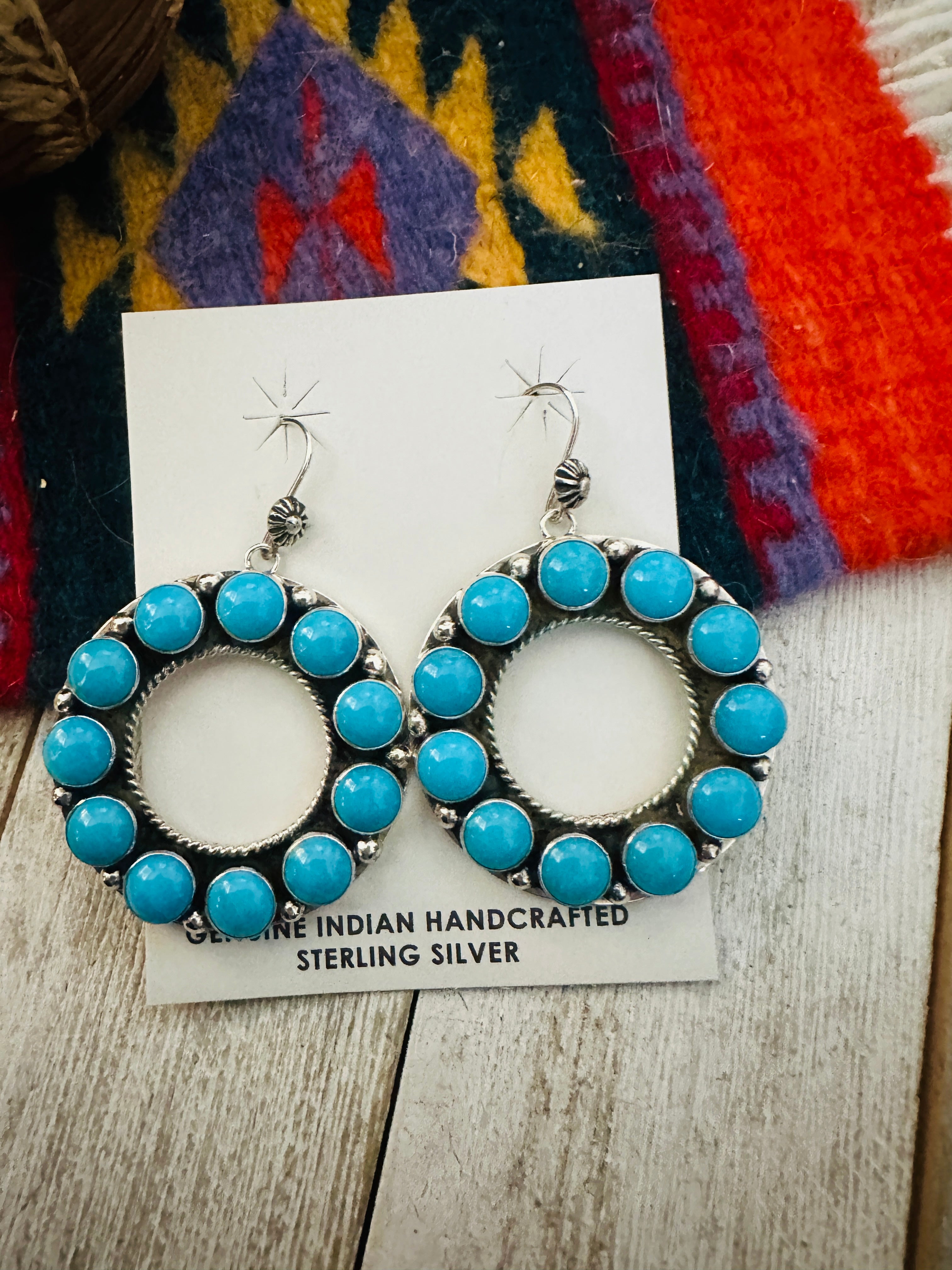 Handcrafted Sterling Silver & Sleeping Beauty Turquoise Cluster Dangle Earrings