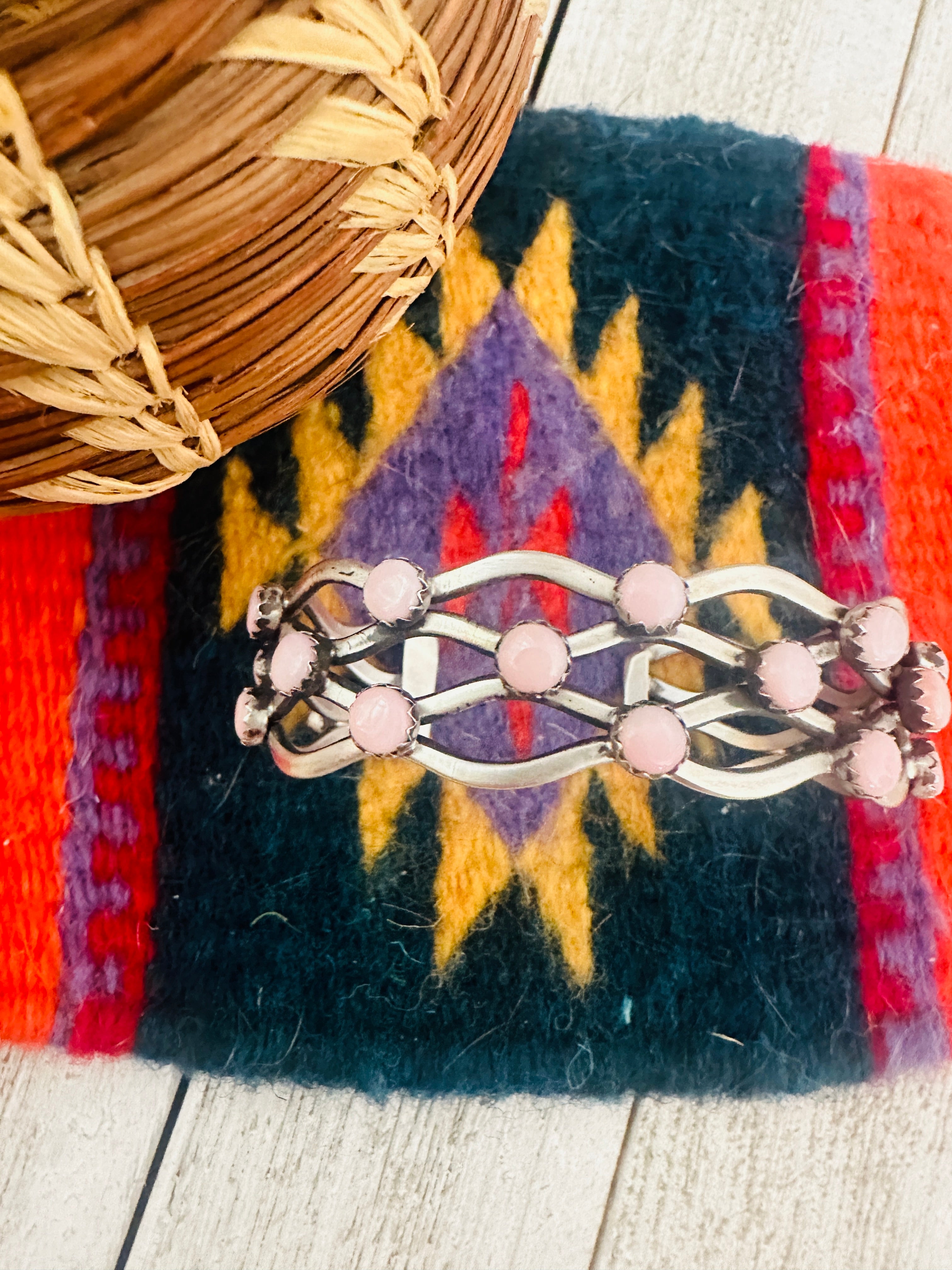 Queen Pink Conch Shell & Sterling Silver Cuff Bracelet