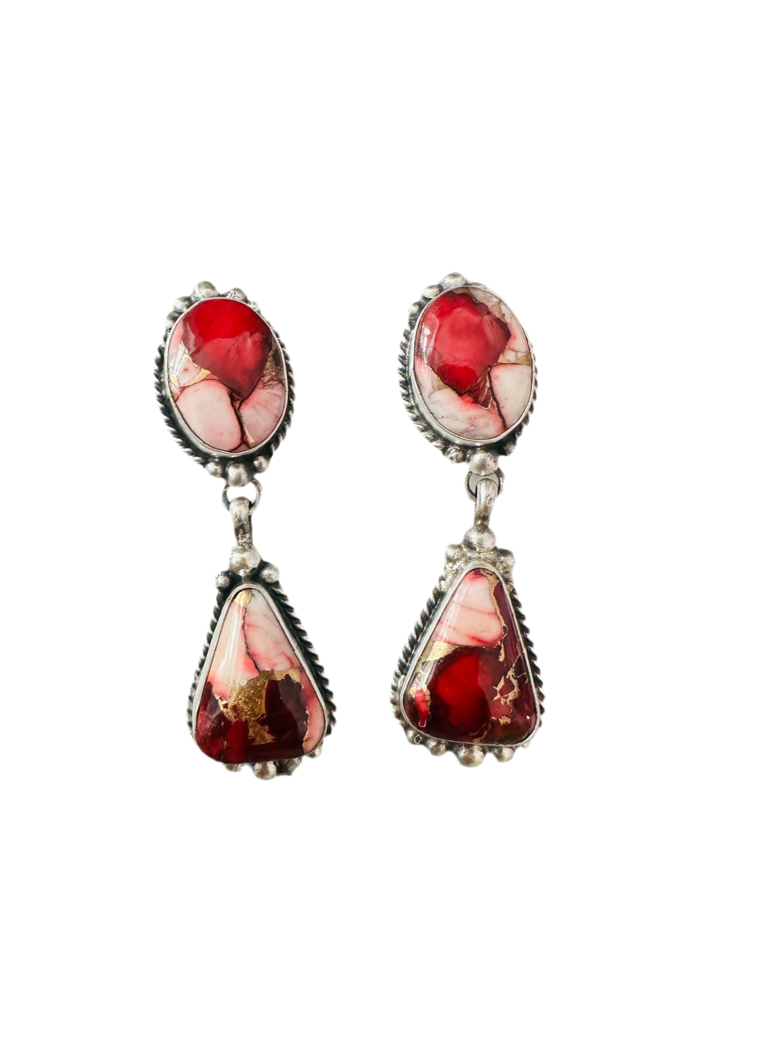 Navajo Rose Dahlia and Sterling Silver Dangle Earrings