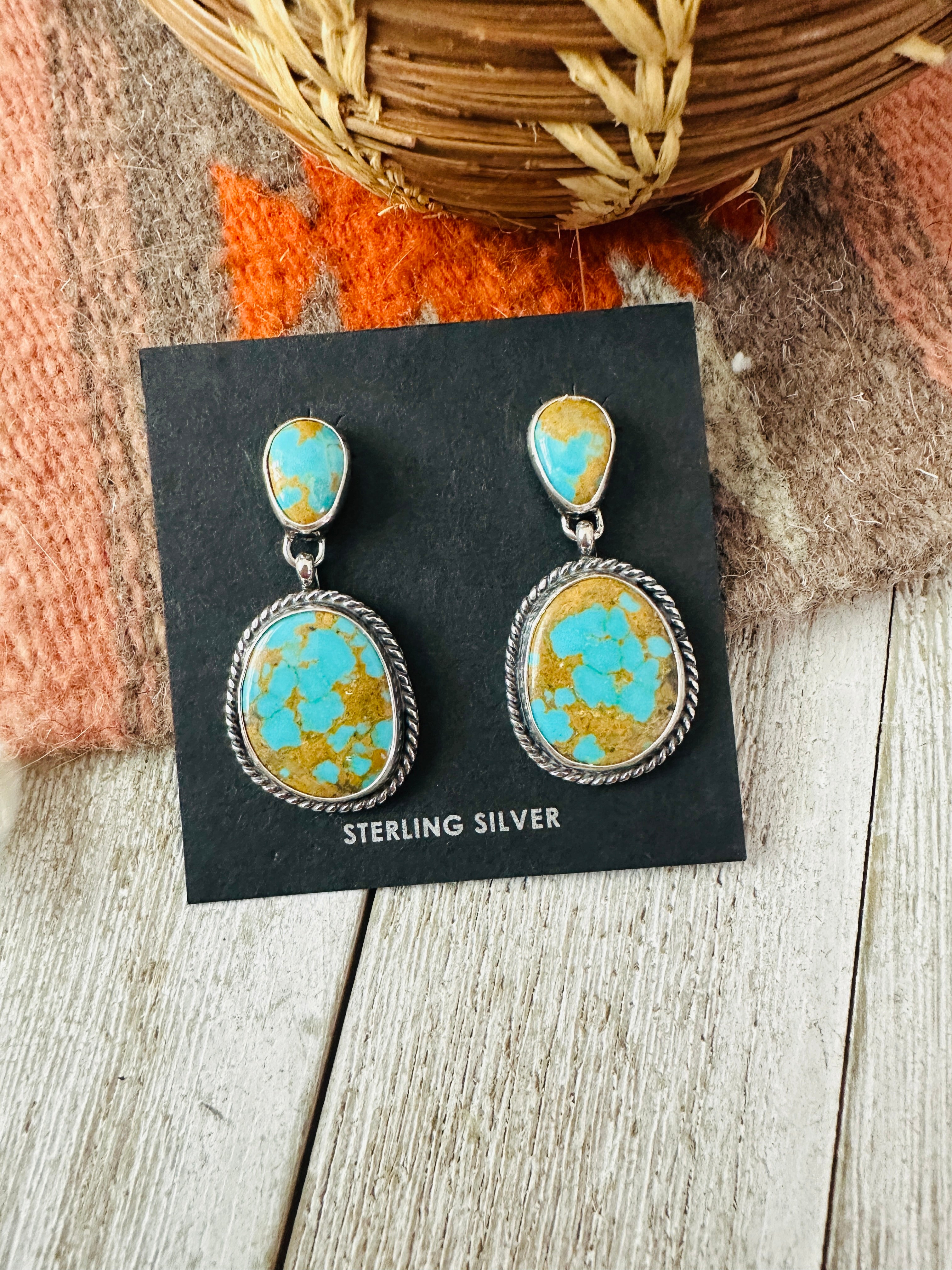 Handcrafted Sterling Silver & Kingman Turquoise Dangle Earrings