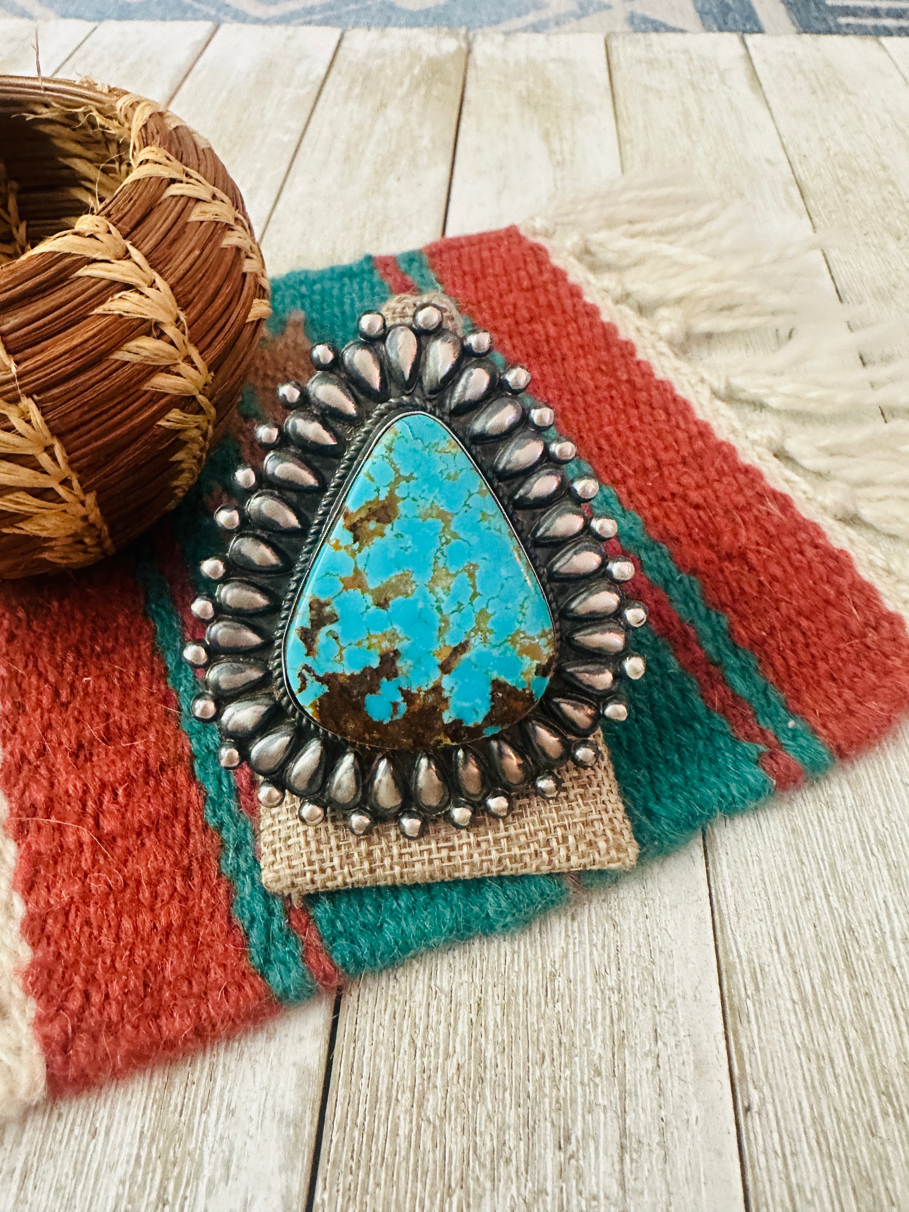 Handcrafted Turquoise & Sterling Silver Adjustable Ring by Marcus Chavez