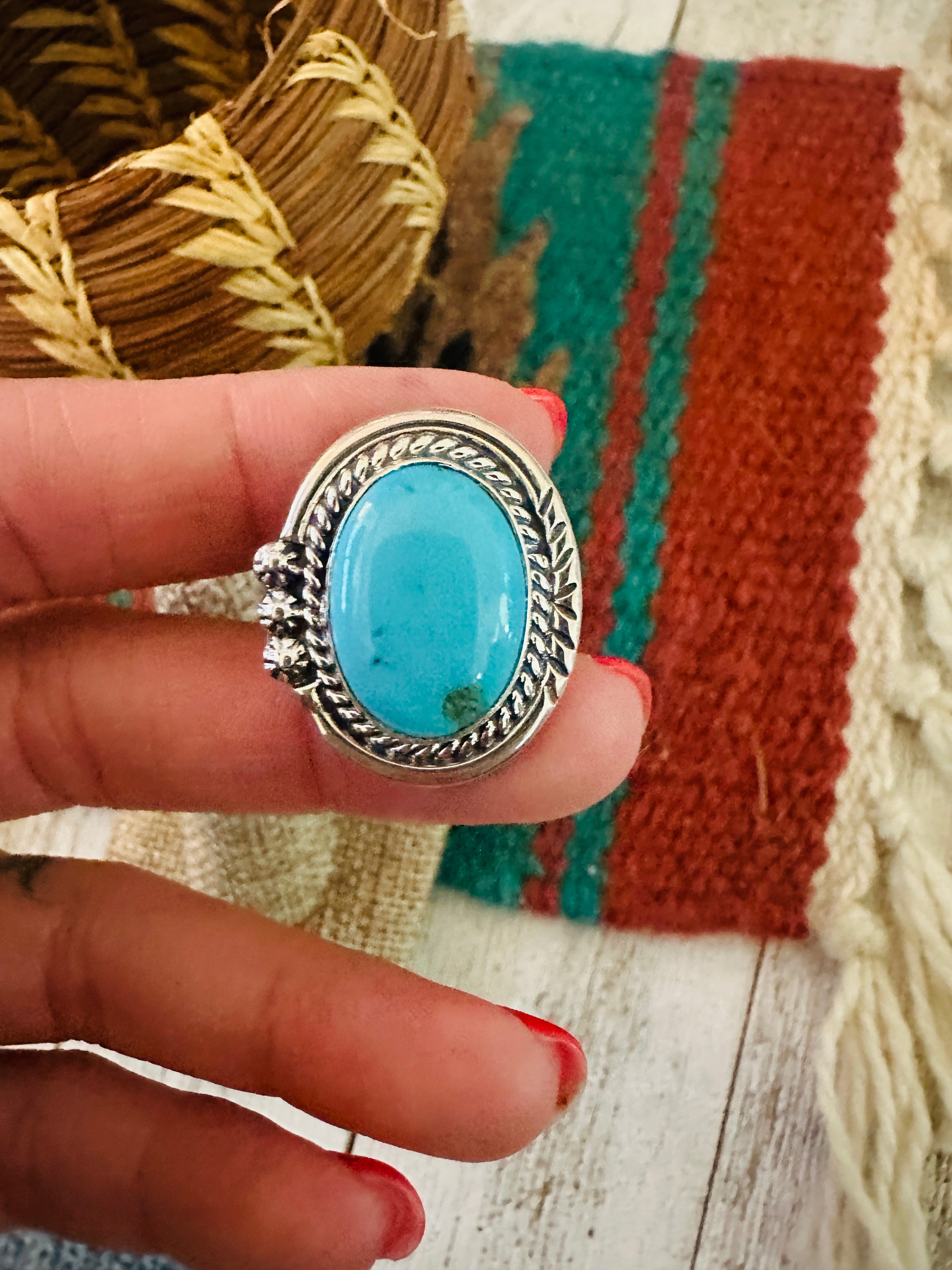 Handcrafted Turquoise & Sterling Silver Ring Size 6