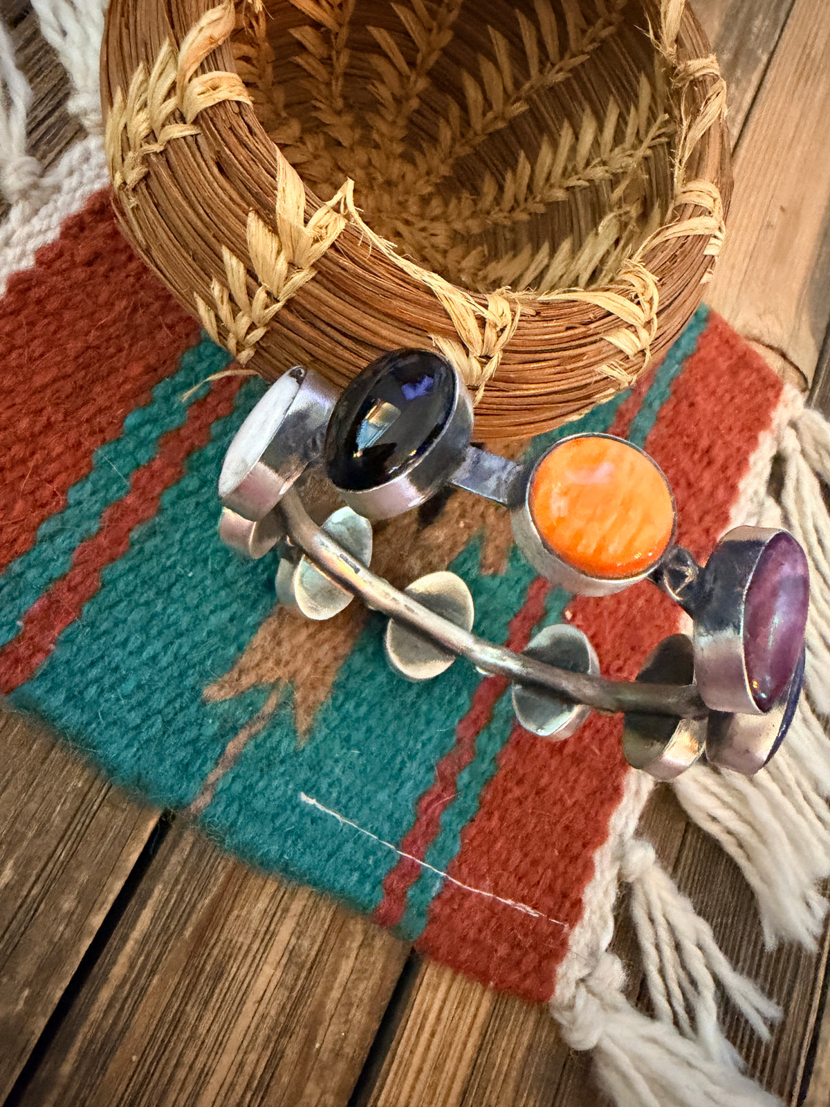 Handcrafted Multi Stone & Sterling Silver Bangle Bracelet by Chimney Butte