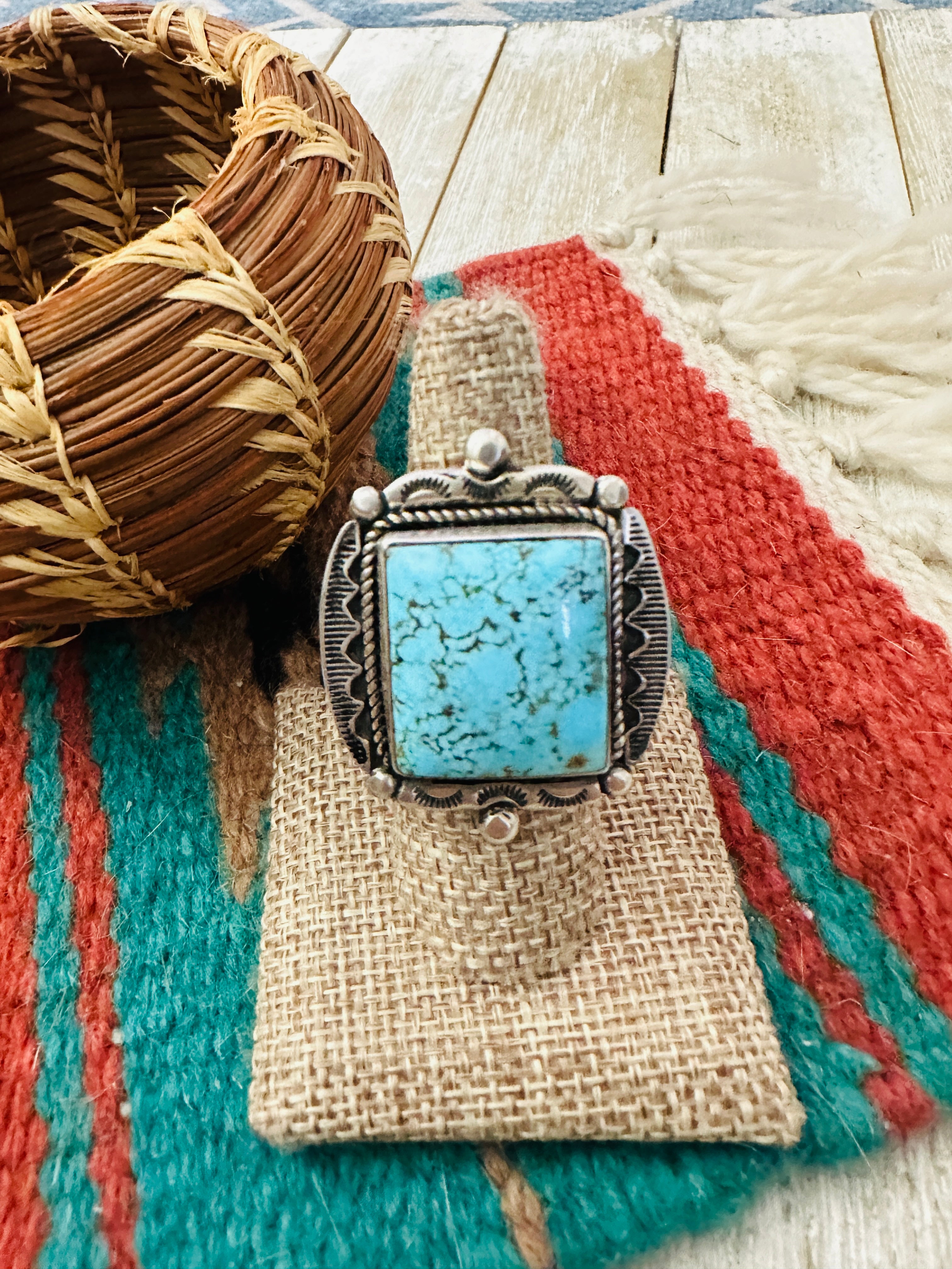 Handcrafted Kingman Turquoise & Sterling Silver Adjustable Ring