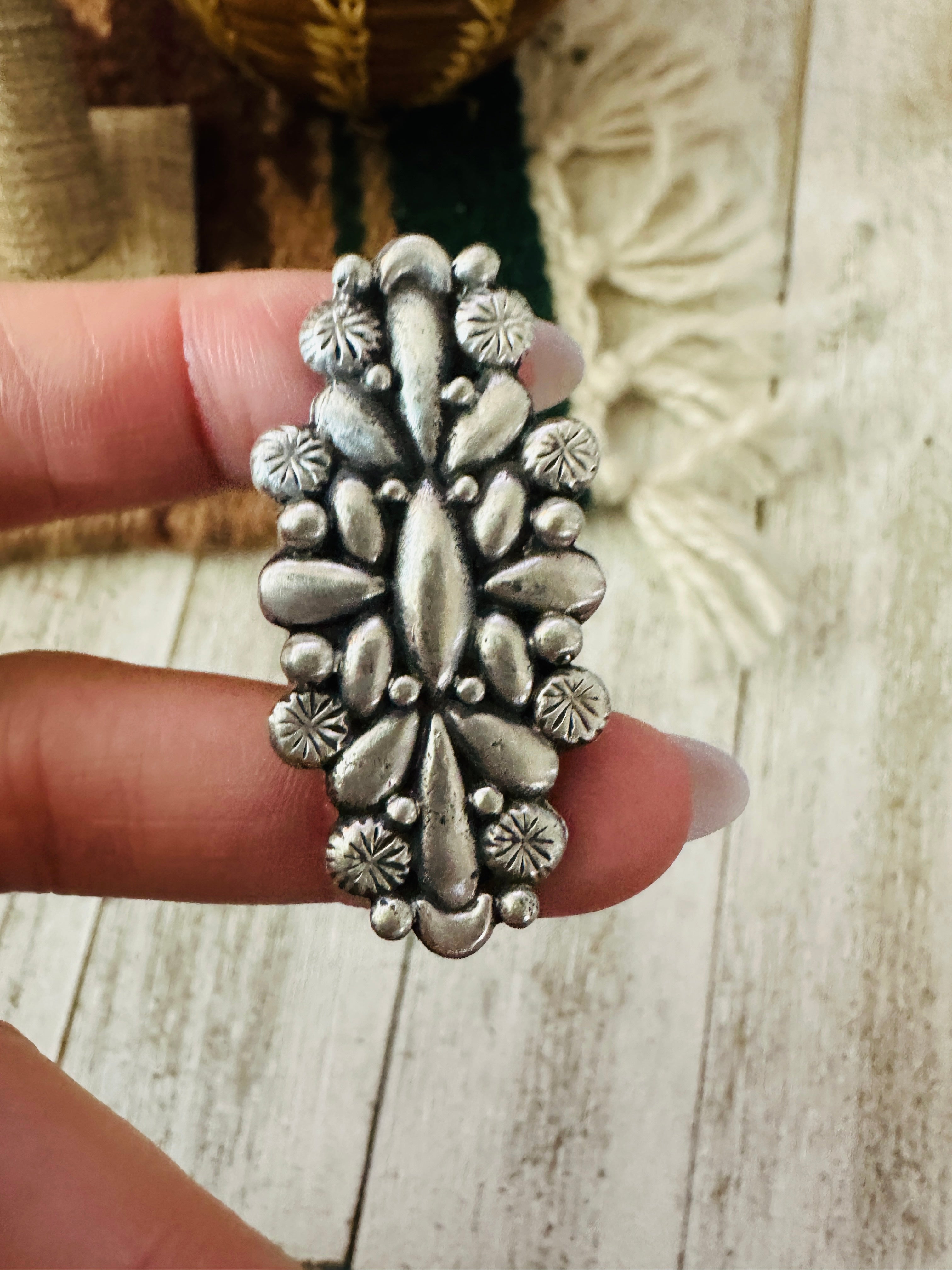 Handcrafted Sterling Silver Adjustable Concho Ring by Leroy James