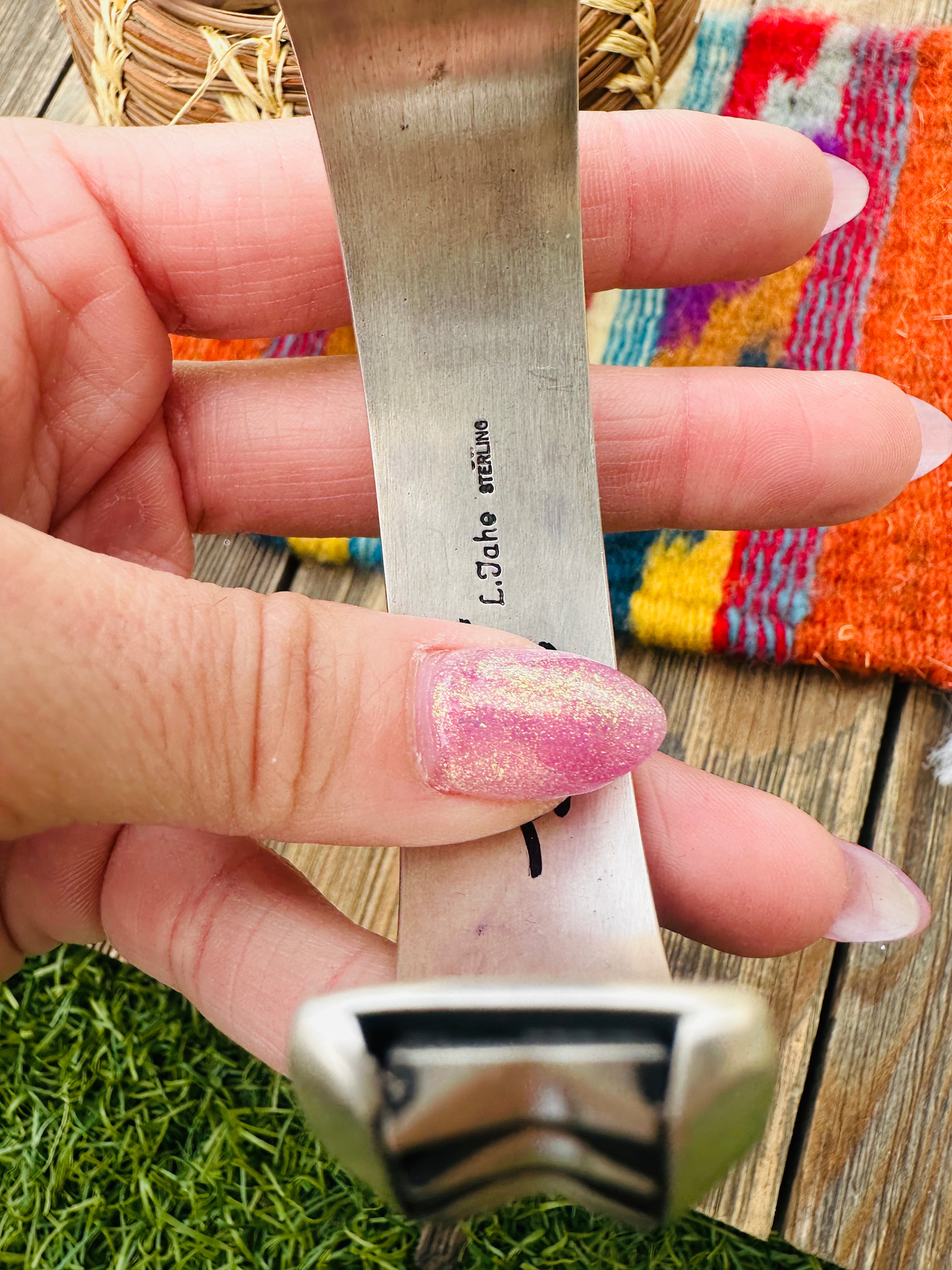 Hand Stamped Sterling Silver Cuff Bracelet by Leander Tahe