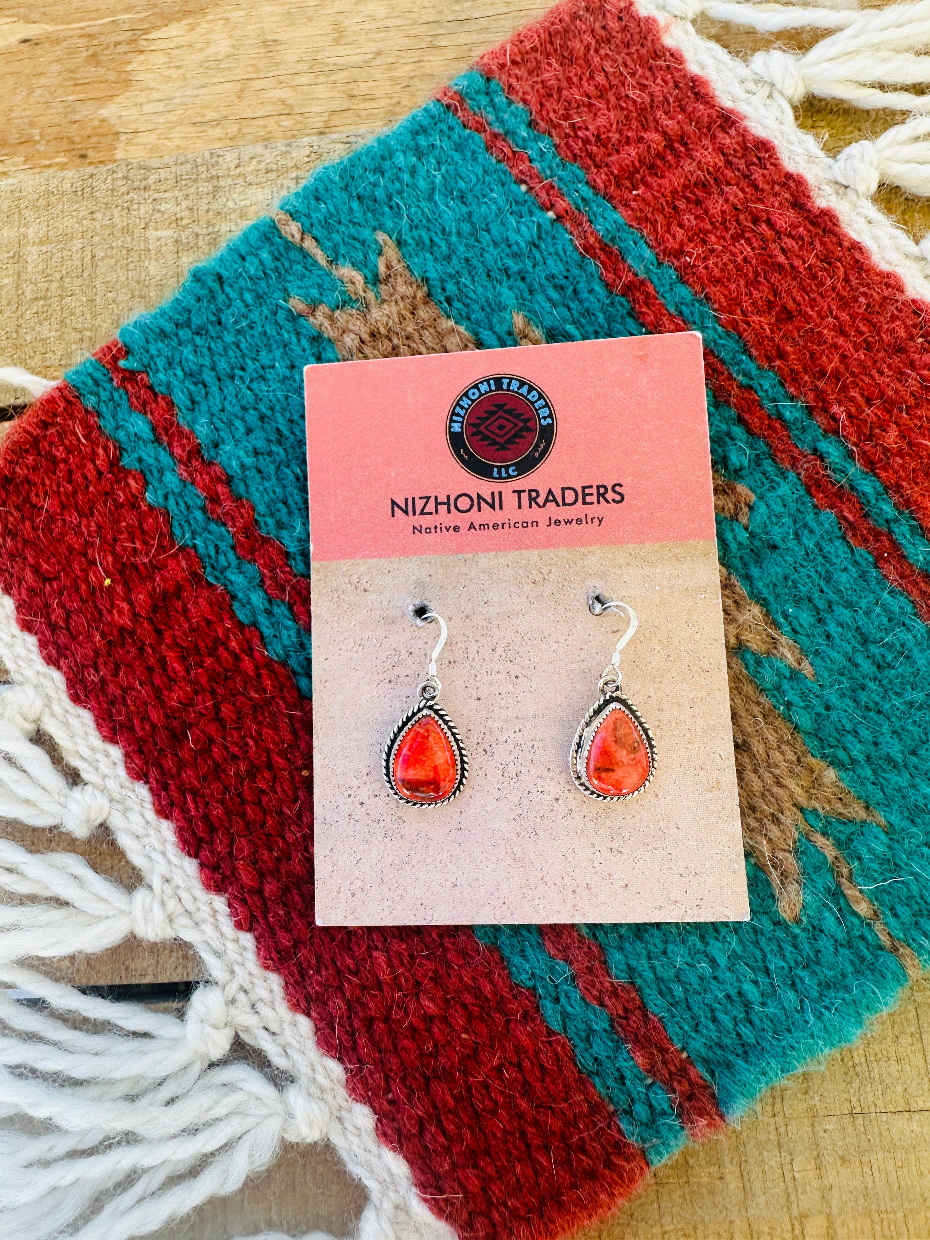Handcrafted Sterling Silver Apple Coral Teardrop Earrings