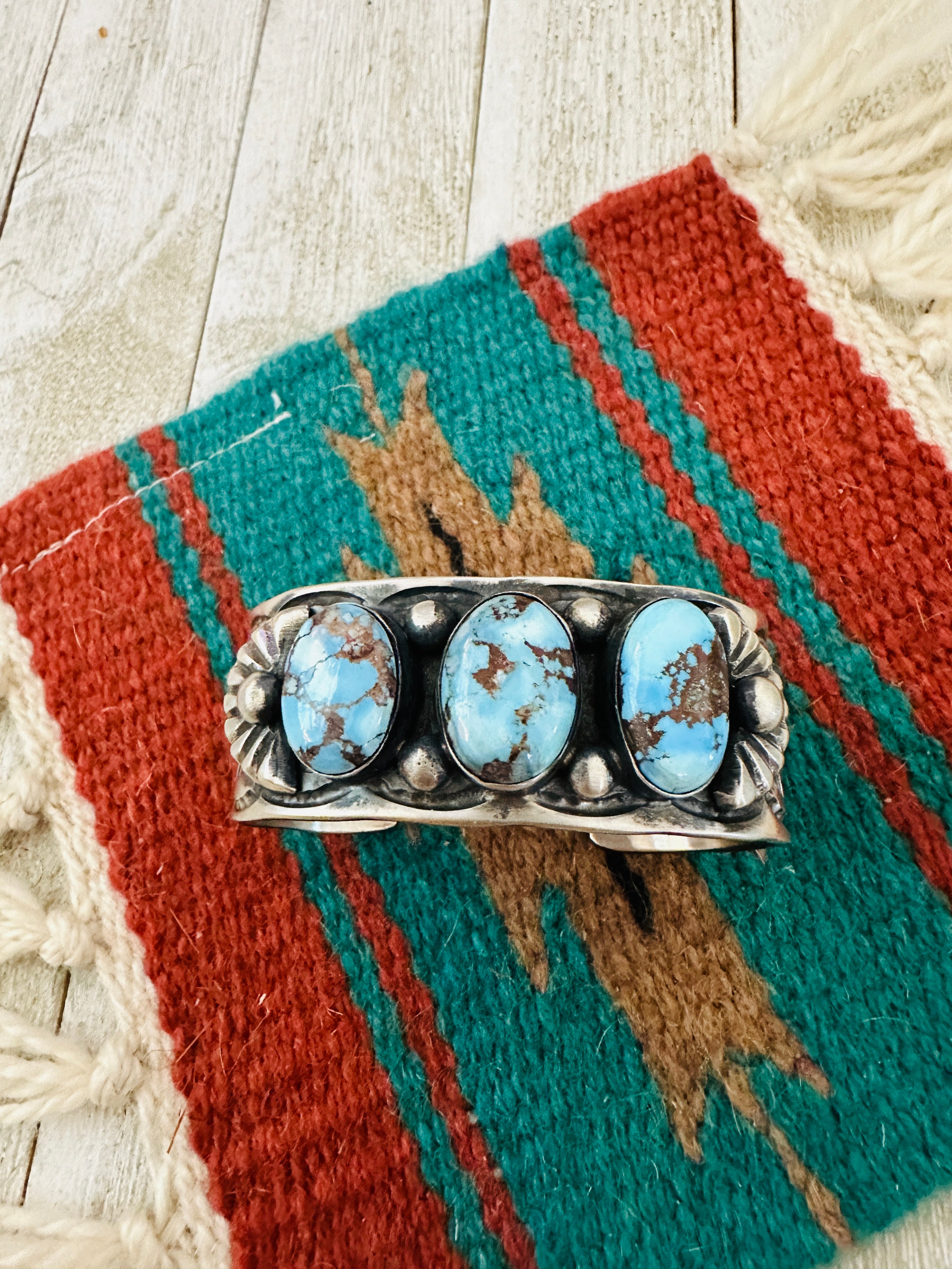 Handcrafted Sterling Silver & Golden Hills Turquoise Cuff Bracelet by Chimney Butte /