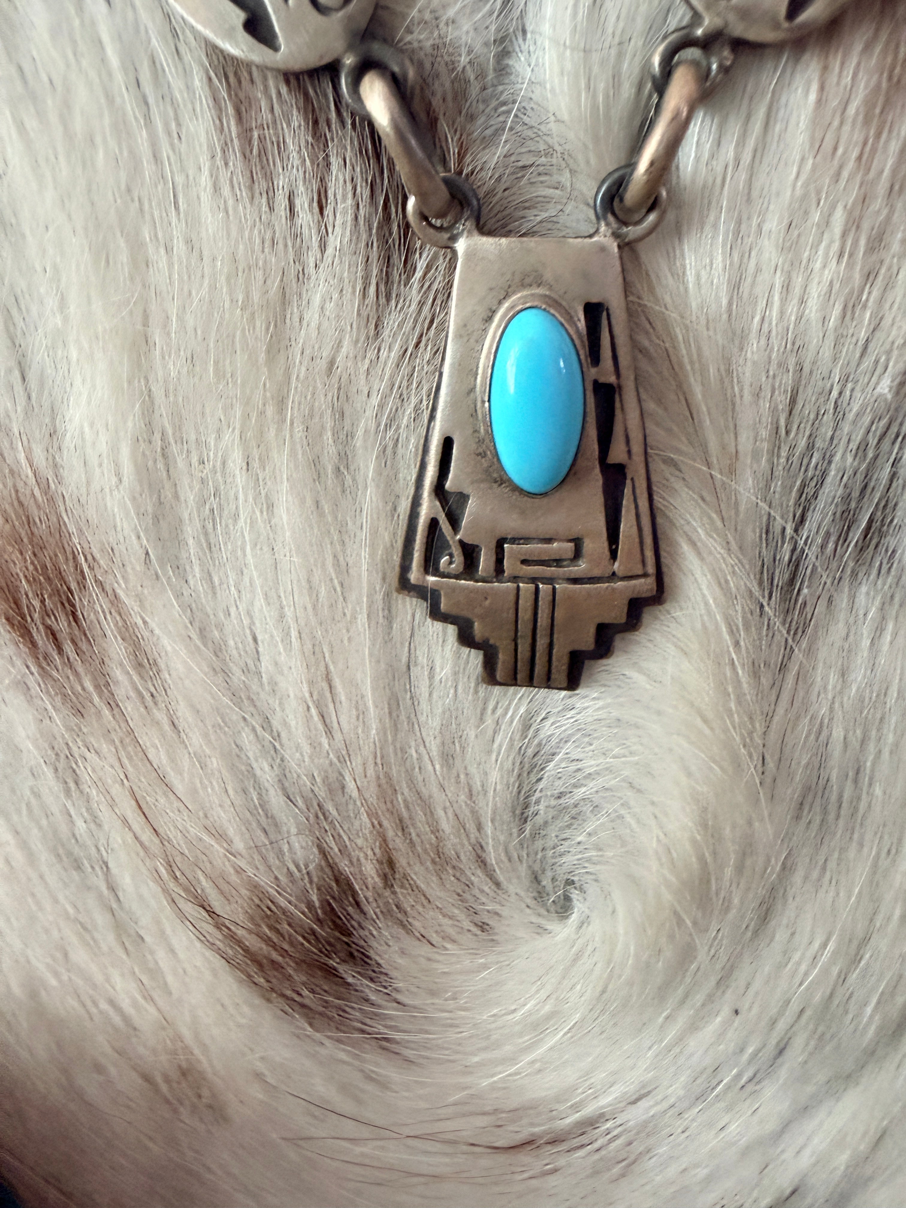 Old Pawn Handcrafted Sterling Silver and Turquoise Necklace