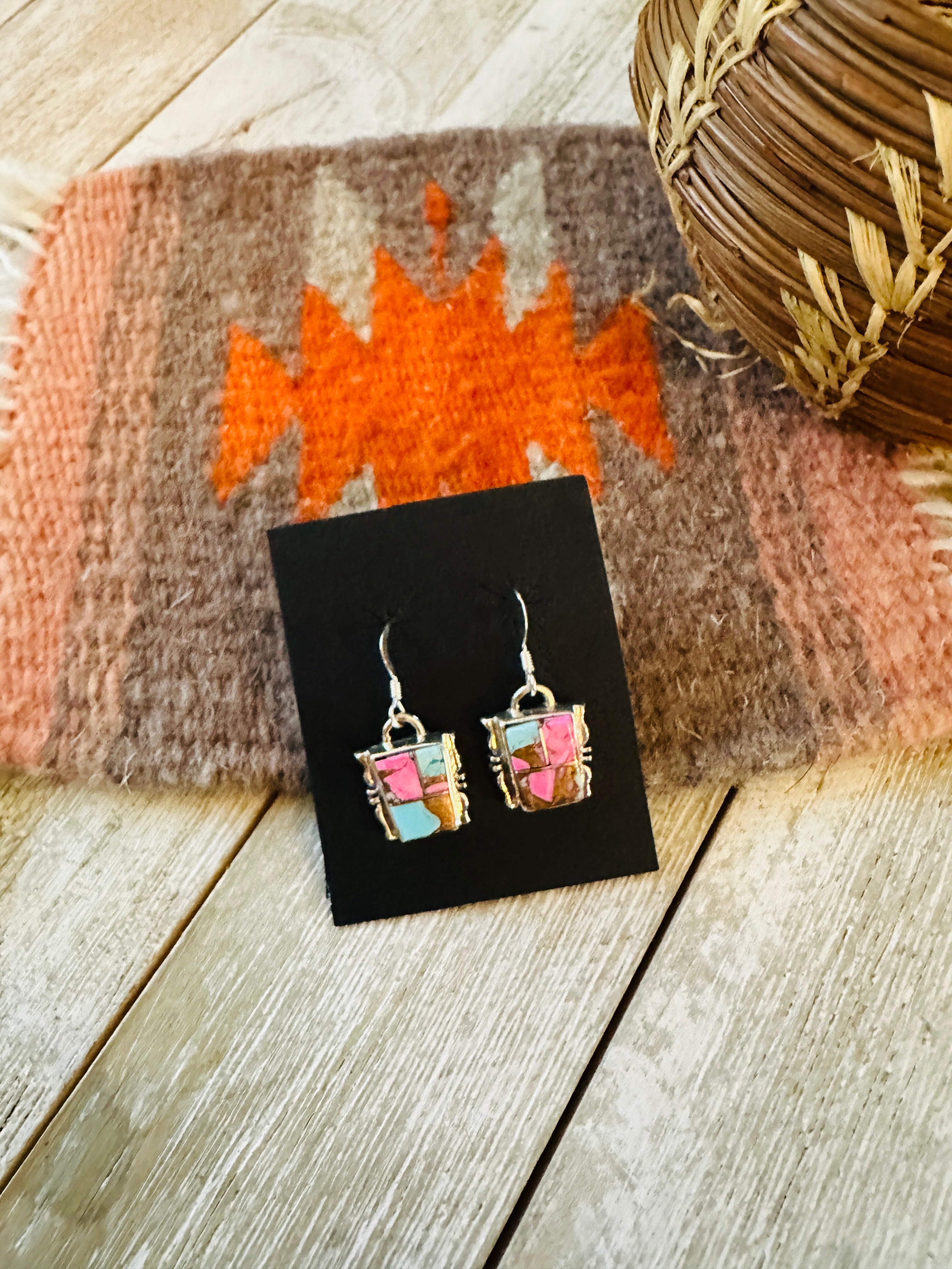 Handcrafted Cotton Candy and Sterling Silver Inlay Dangle Earrings