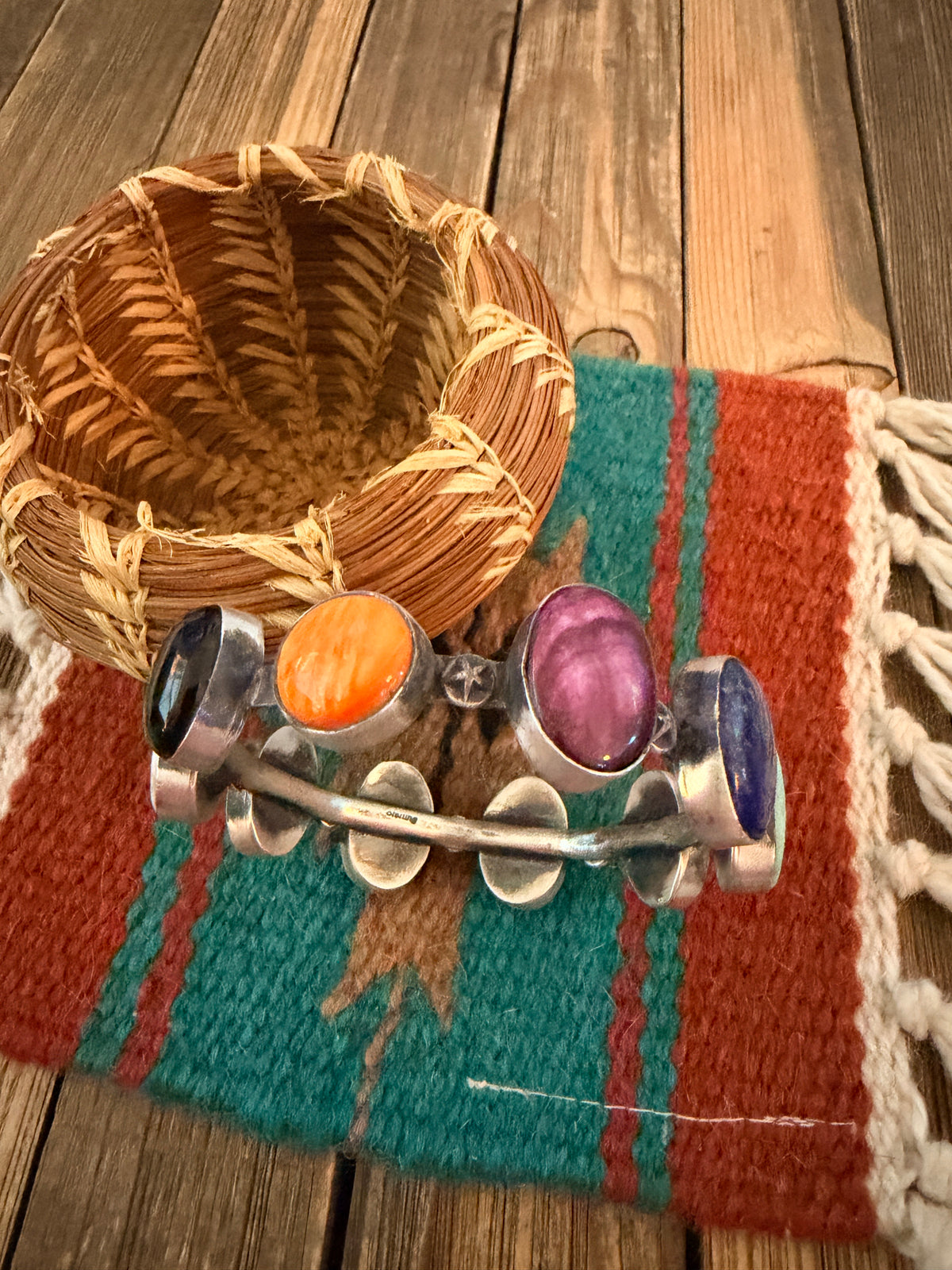 Handcrafted Multi Stone & Sterling Silver Bangle Bracelet by Chimney Butte