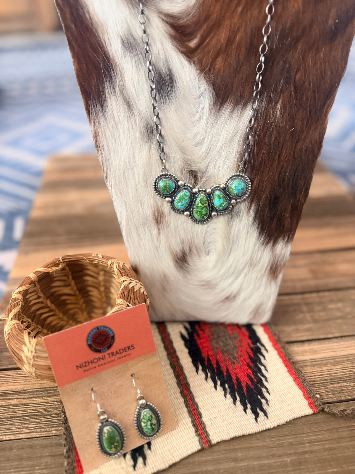 Handcrafted Sonoran Mountain Turquoise & Sterling Silver Necklace and Earring Set