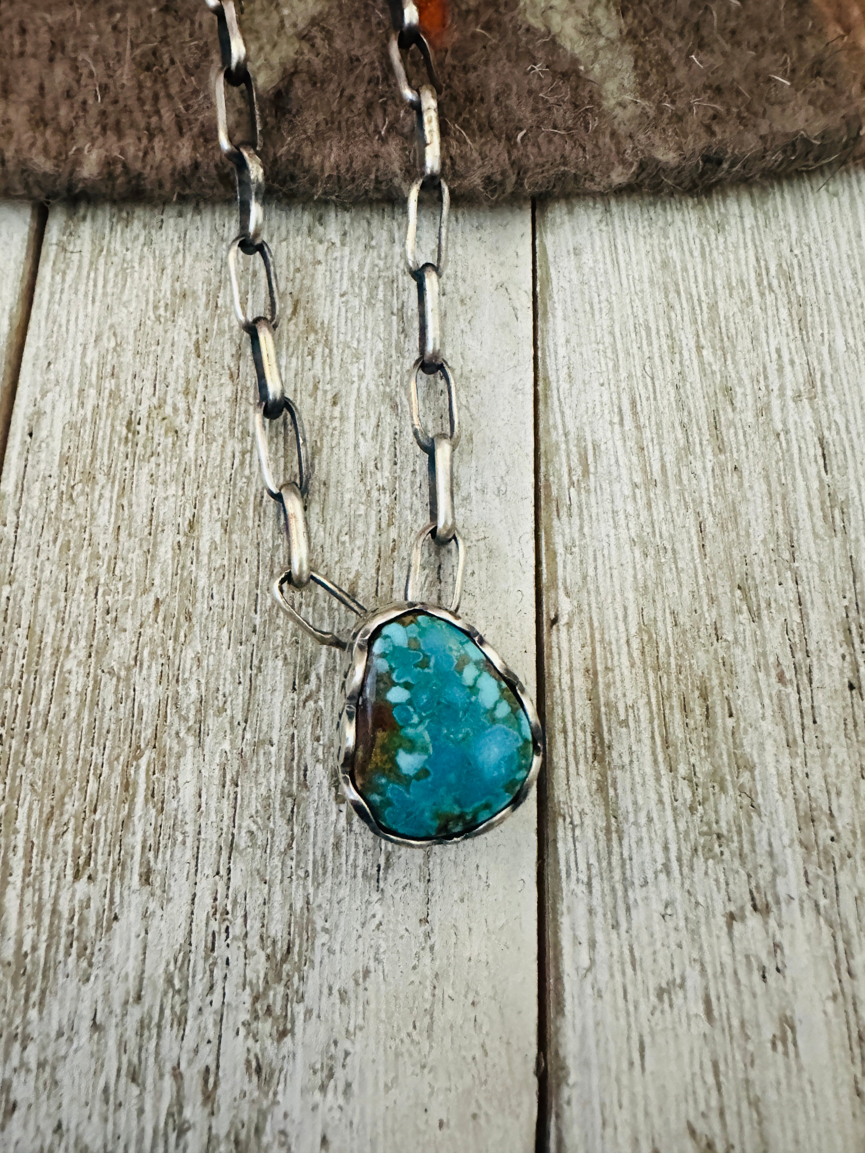 Handcrafted Turquoise & Sterling Silver Chain Necklace