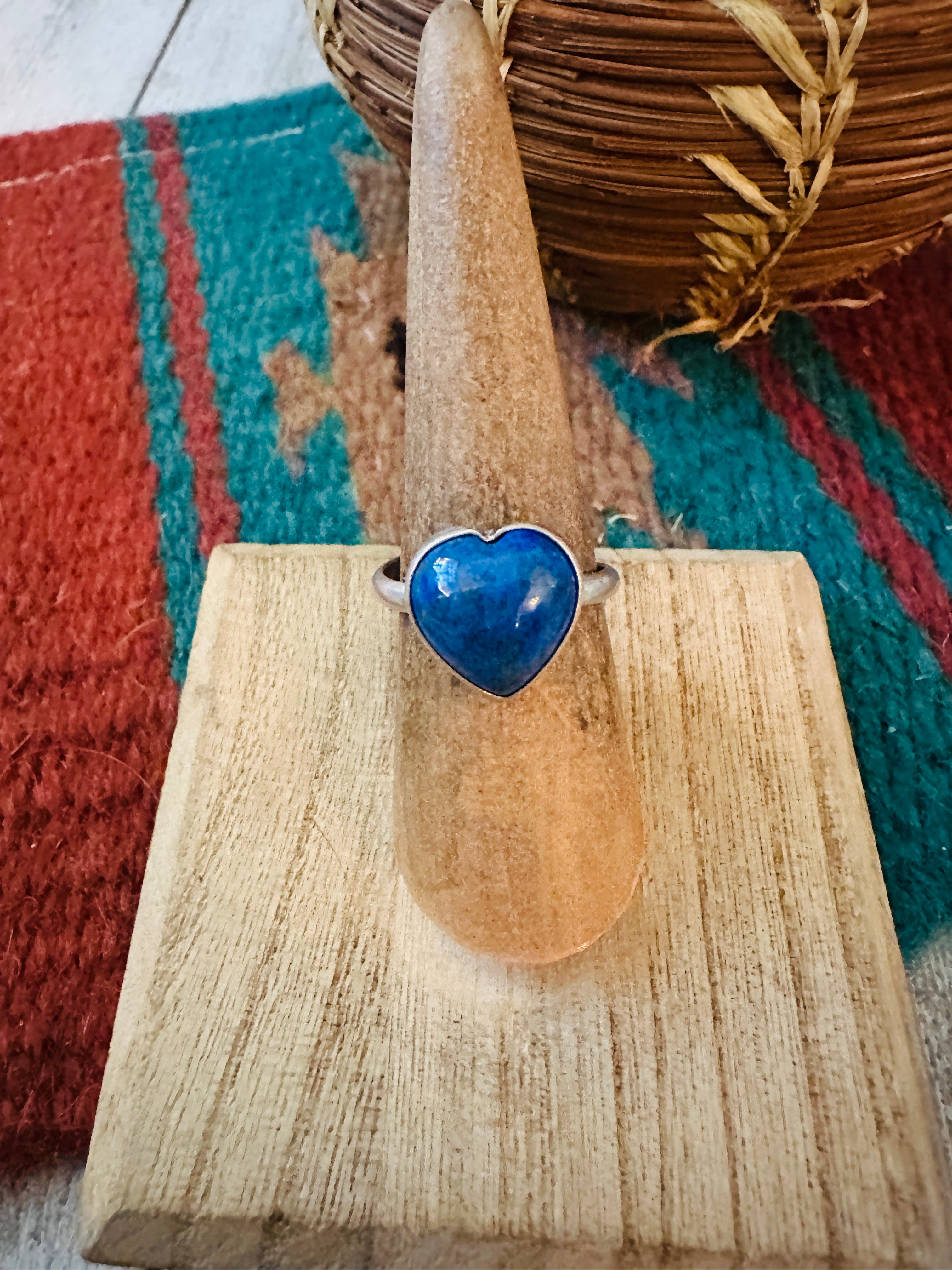 Handcrafted Sterling Silver & Lapis Adjustable Heart Ring
