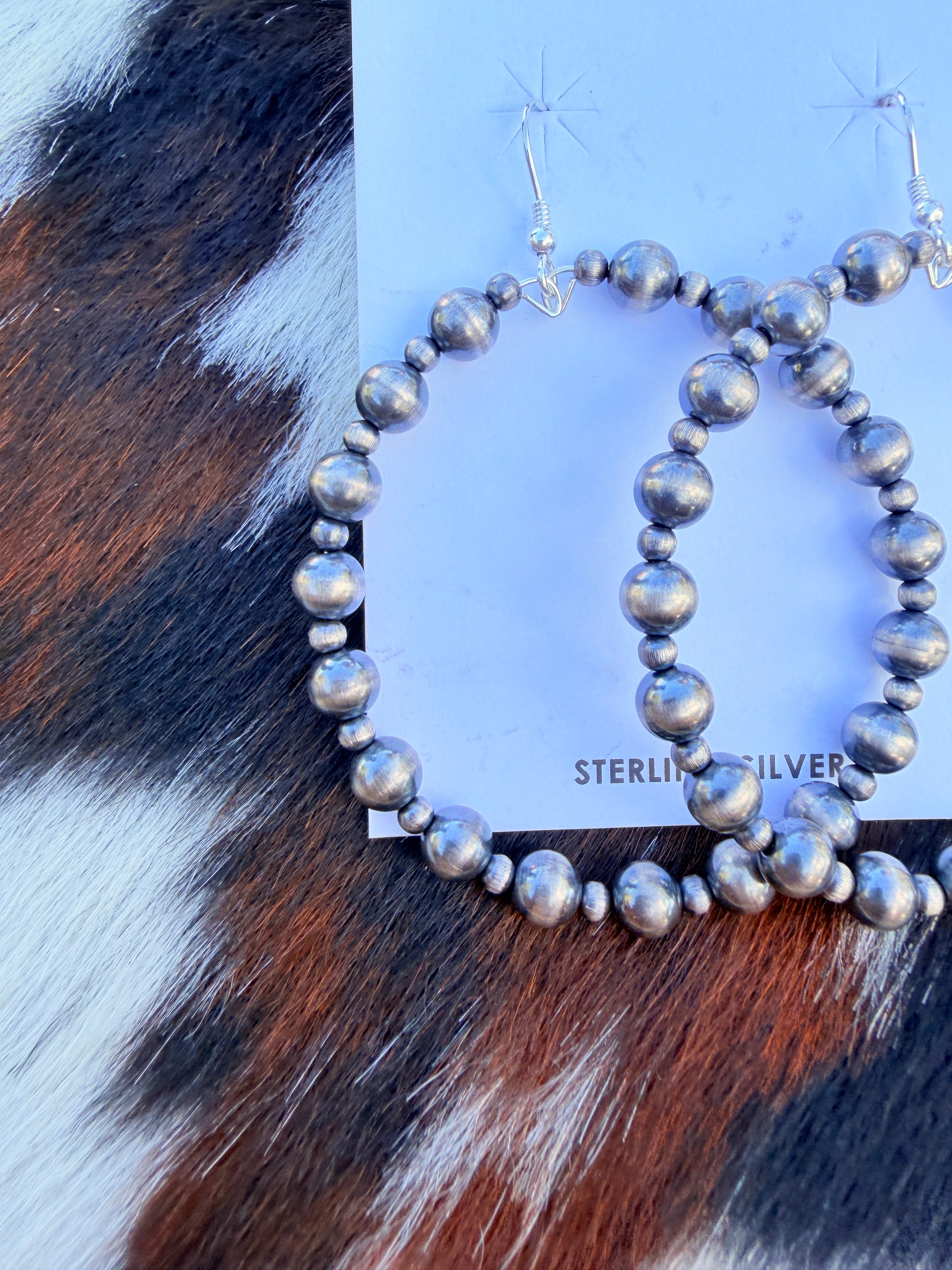 Handcrafted Sterling Silver Pearl Beaded Dangle Hoop Earrings