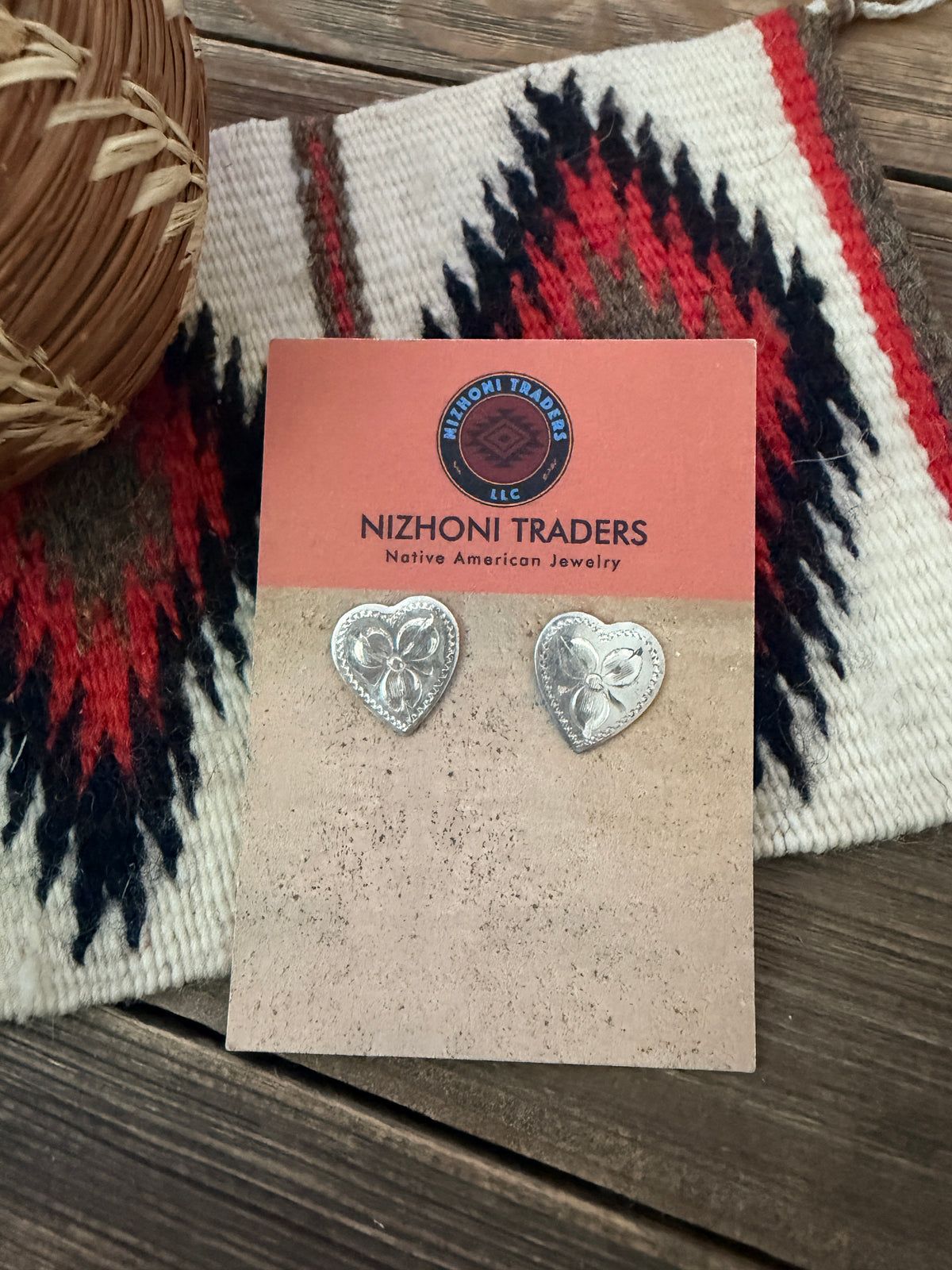 Old Pawn Handcrafted Sterling Silver Heart Stud Earrings