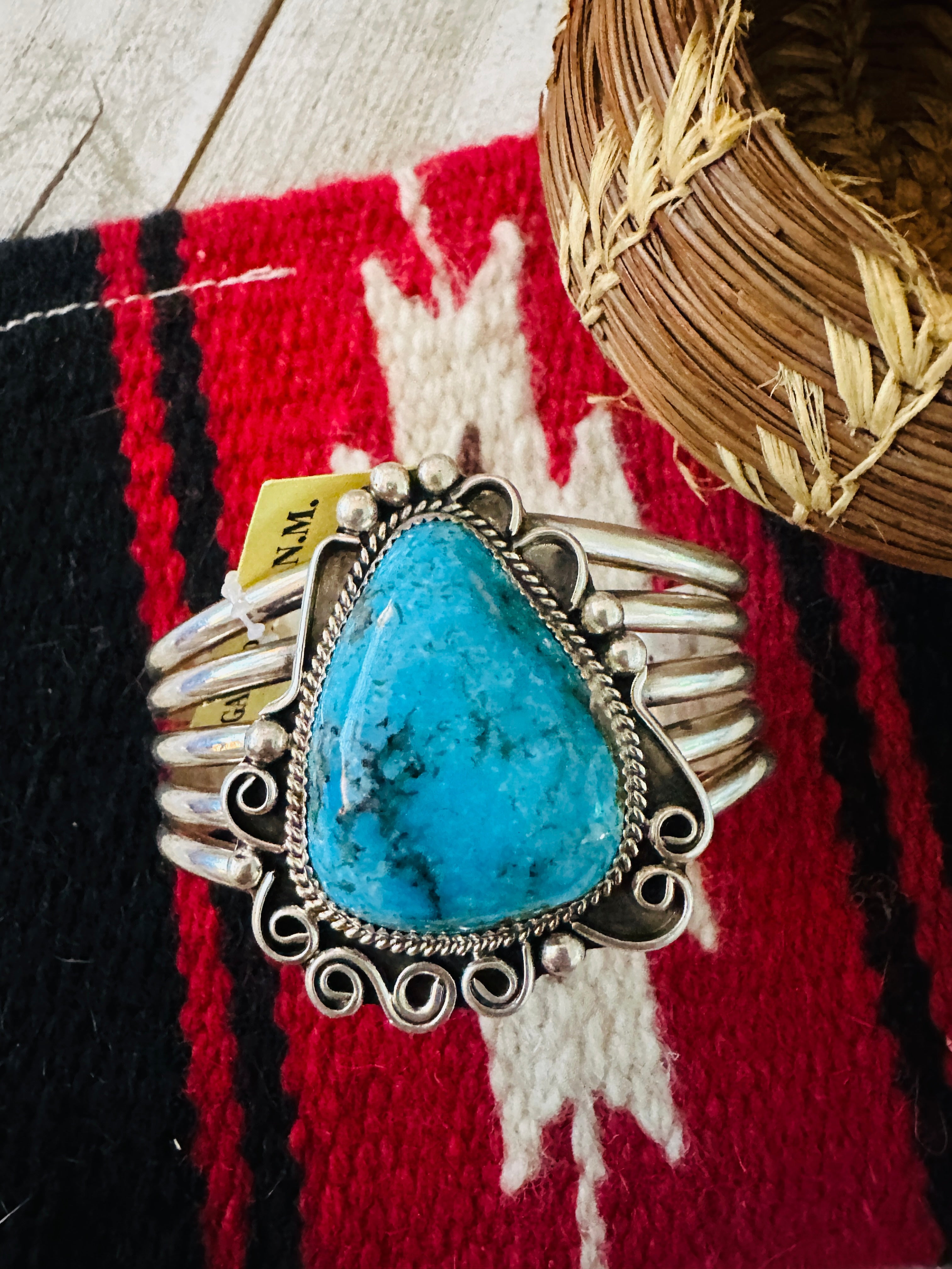 Old Pawn Sterling Silver & Turquoise Cuff Bracelet