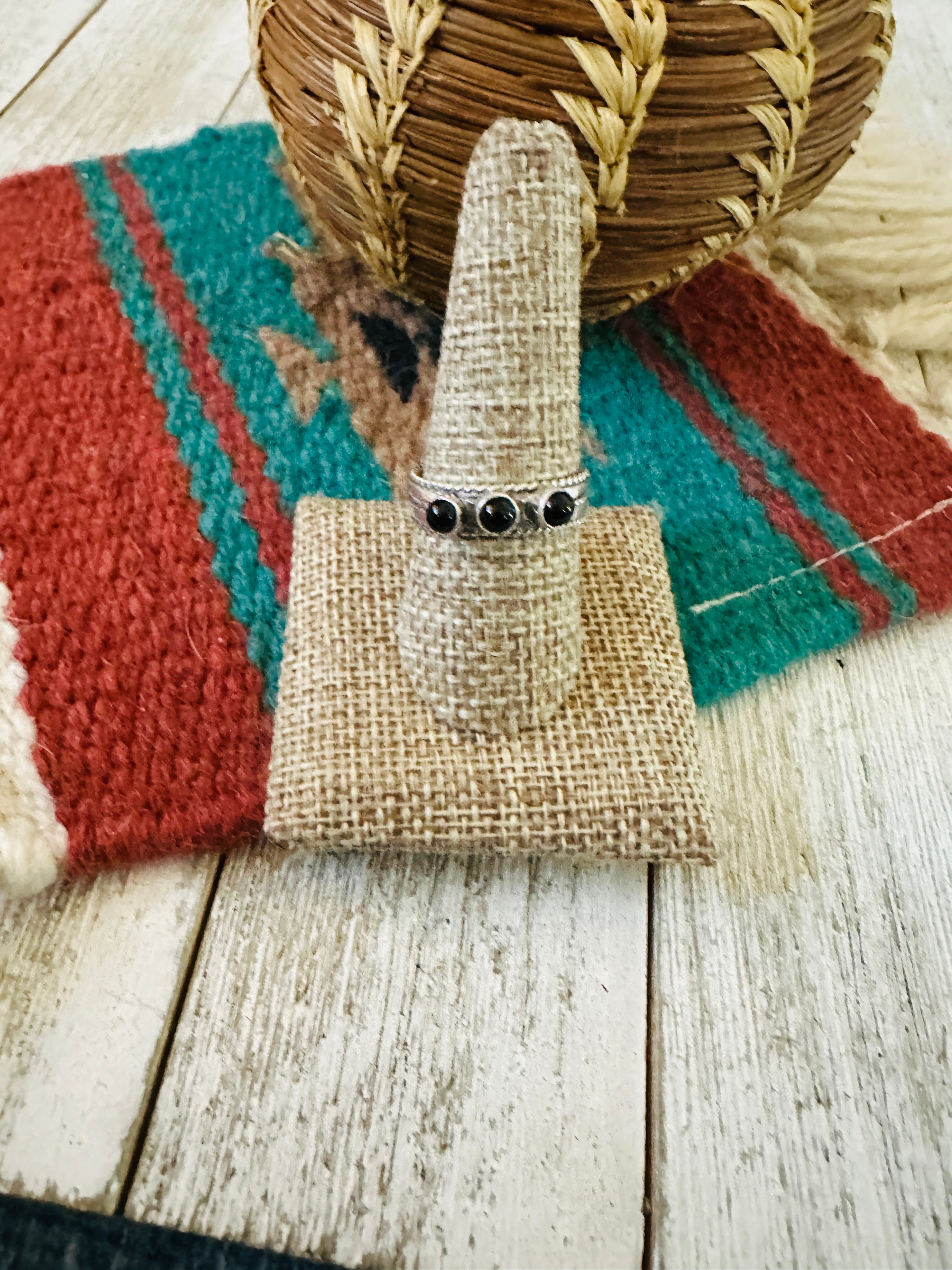 Handcrafted Black Onyx & Sterling Silver Band Ring