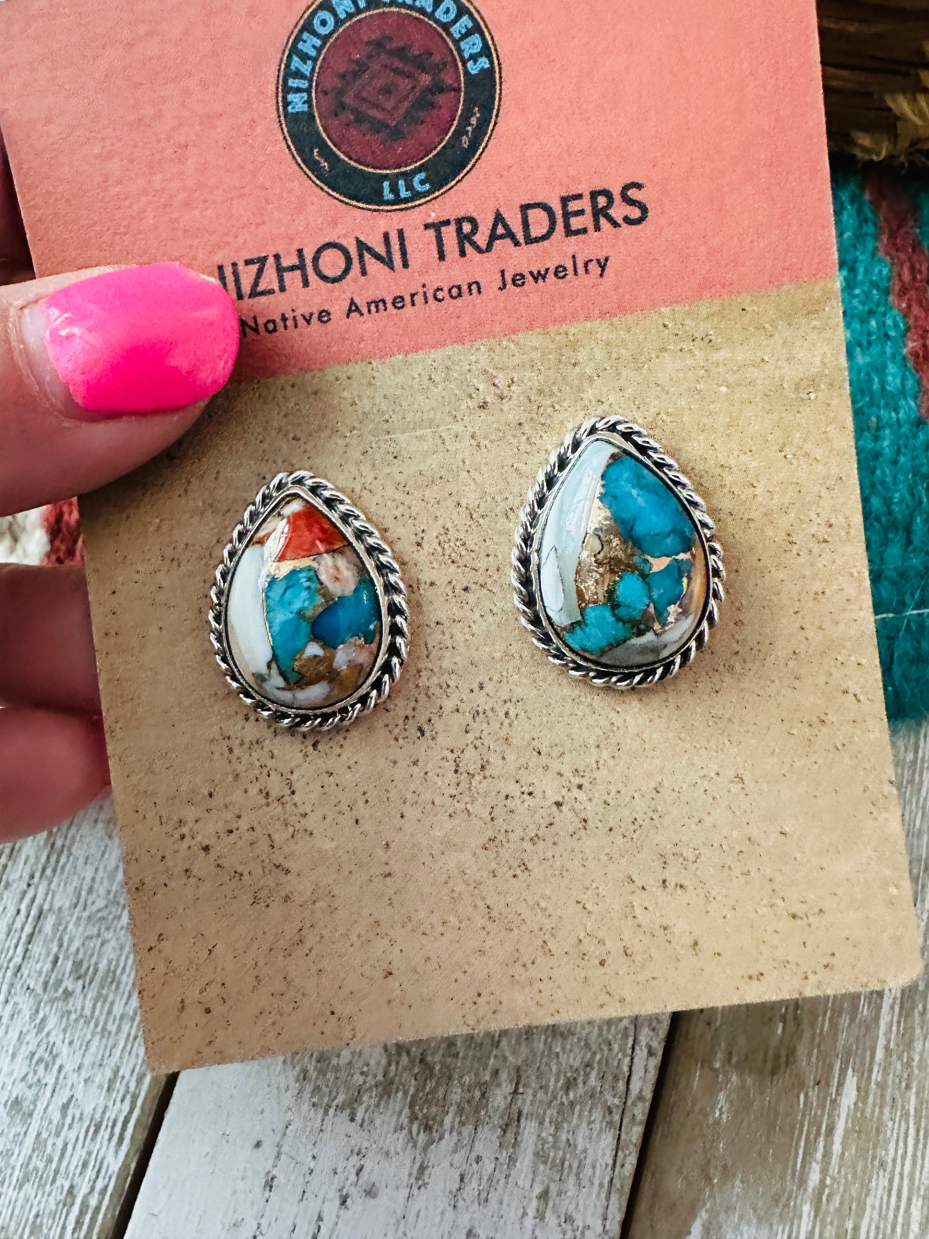 Handcrafted Sterling Silver & Spice Teardrop Stud Earrings