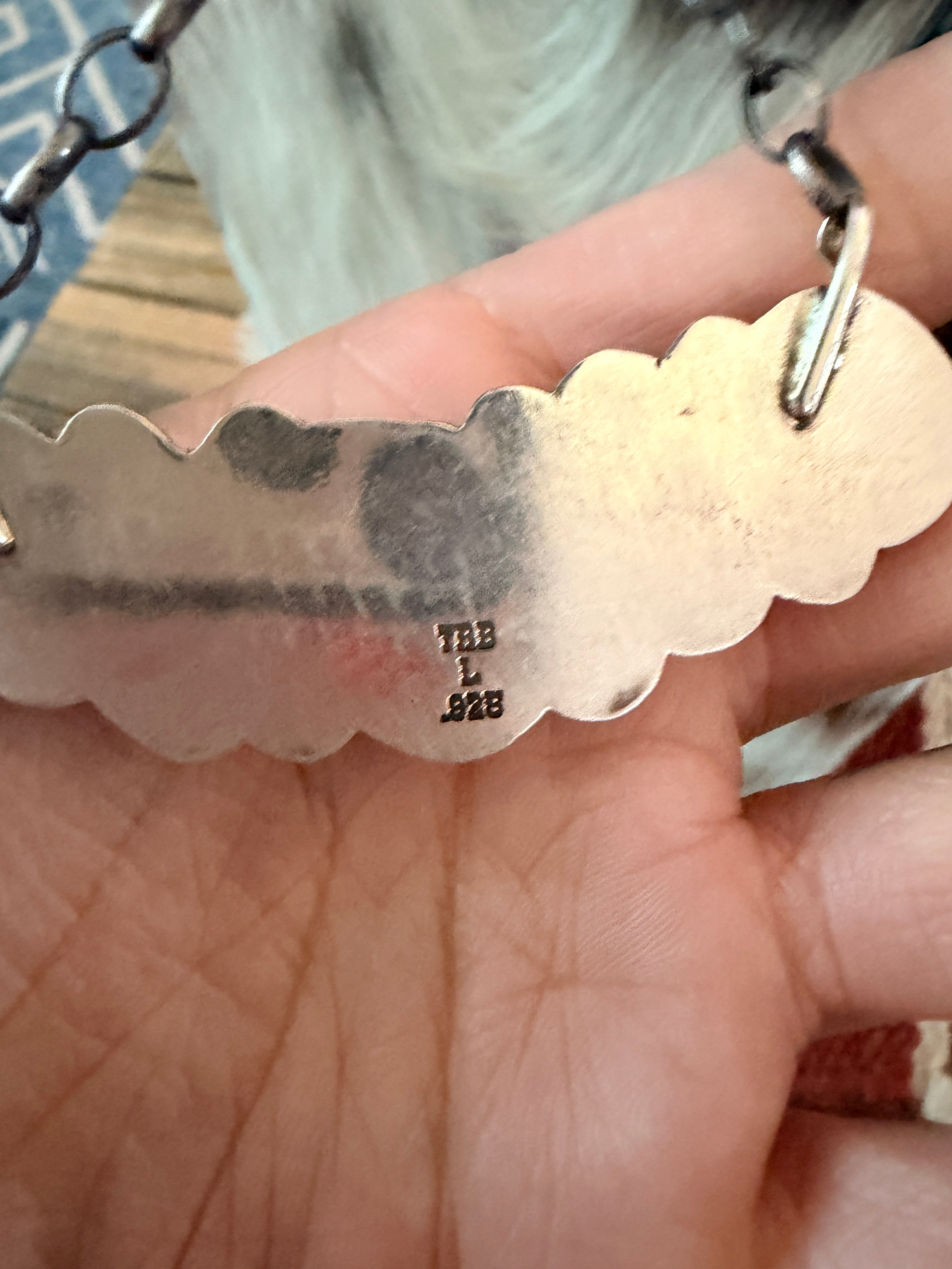 Handmade Sterling Silver, Larimar & Fossilized Coral Necklace Necklace